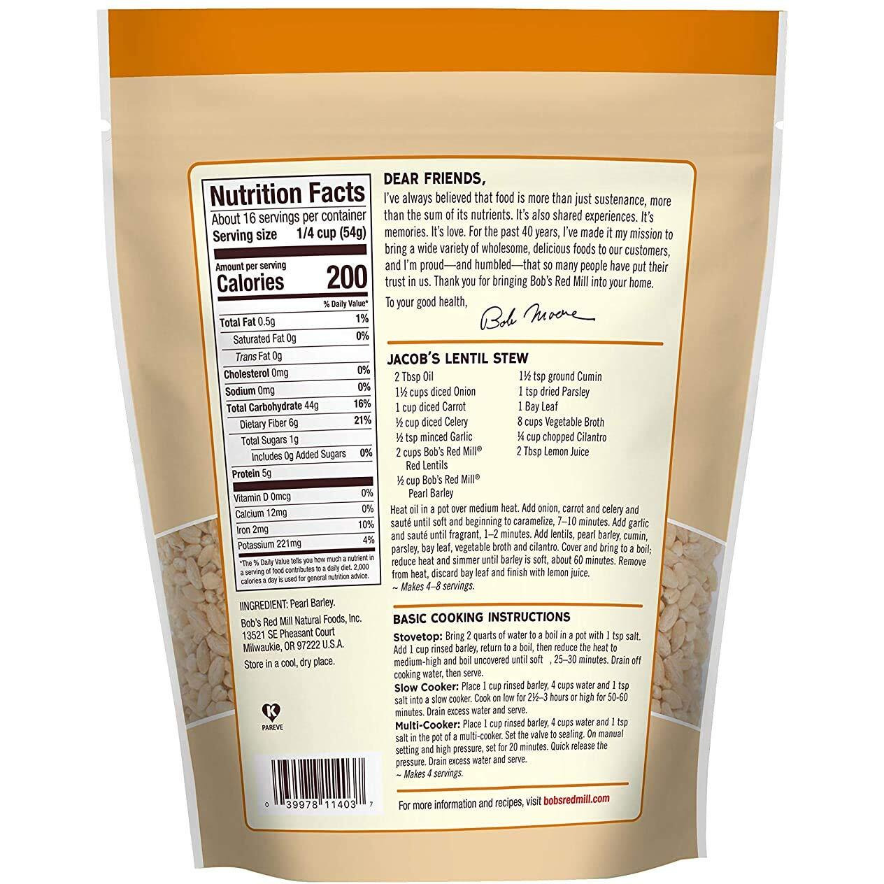 Bob's Red Mill Pearl Barley, 30 Ounce (Pack Of 4)