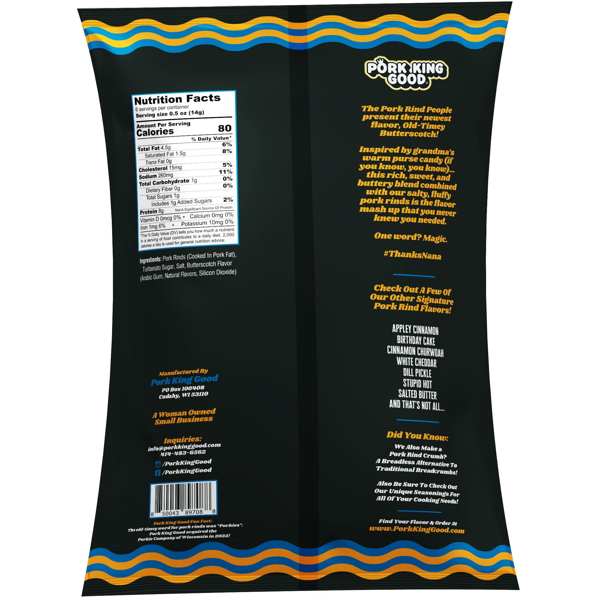 Pork King Good Old-Timey Butterscotch 3 Oz Dessert Flavored Pork Rinds - (4Pack) Sweet And Salty, Gluten Free Snacks