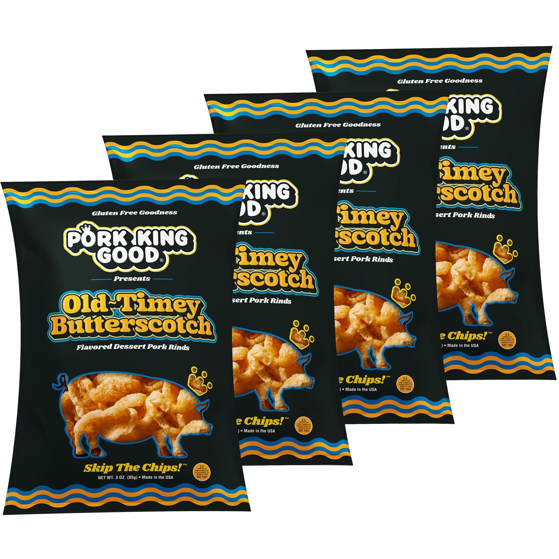Pork King Good Old-Timey Butterscotch 3 Oz Dessert Flavored Pork Rinds - (4Pack) Sweet And Salty, Gluten Free Snacks