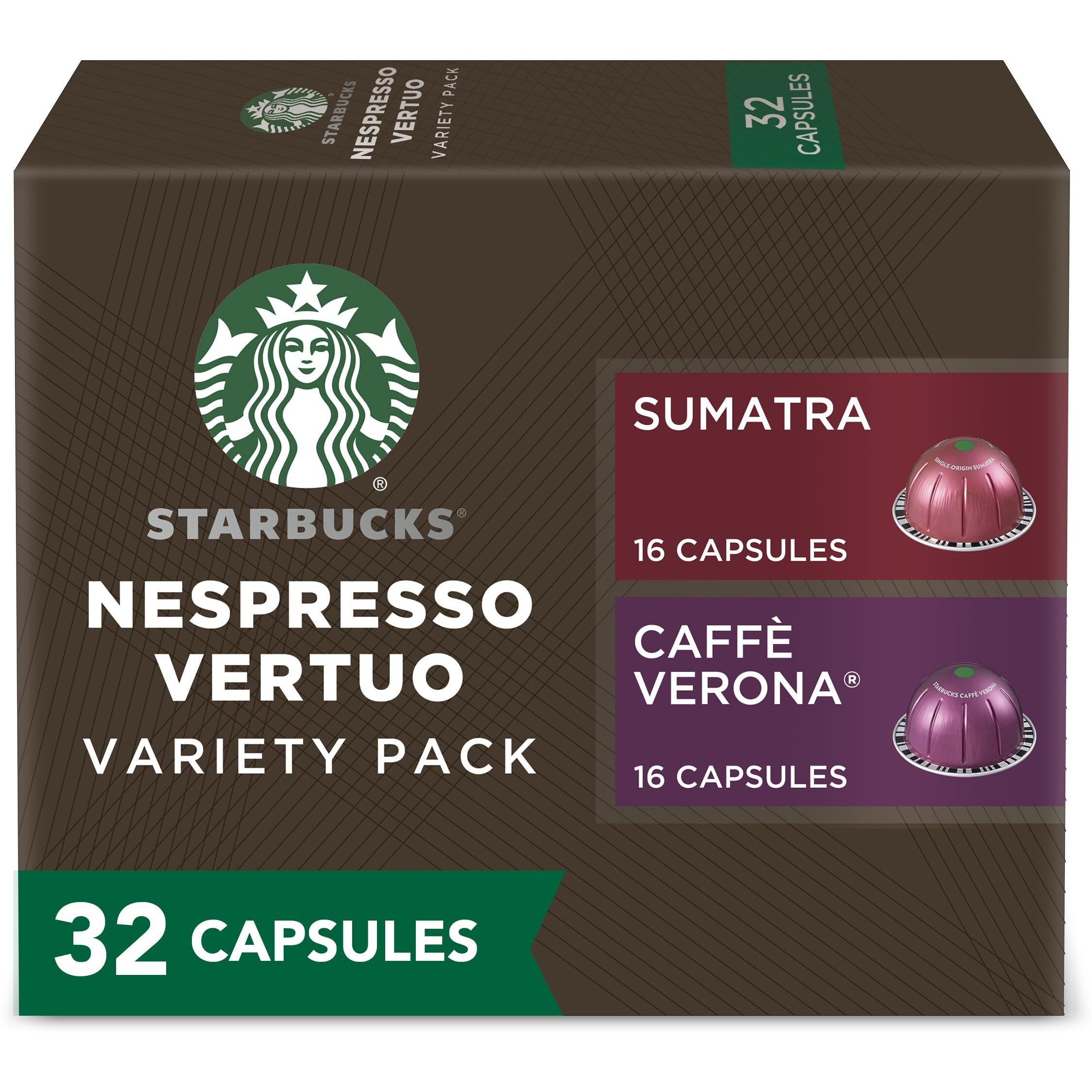 Starbucks By Nespresso Vertuo, Dark Roast Variety Pack Coffee, 32-Count Coffee Pods, Brews 7.8 Oz.