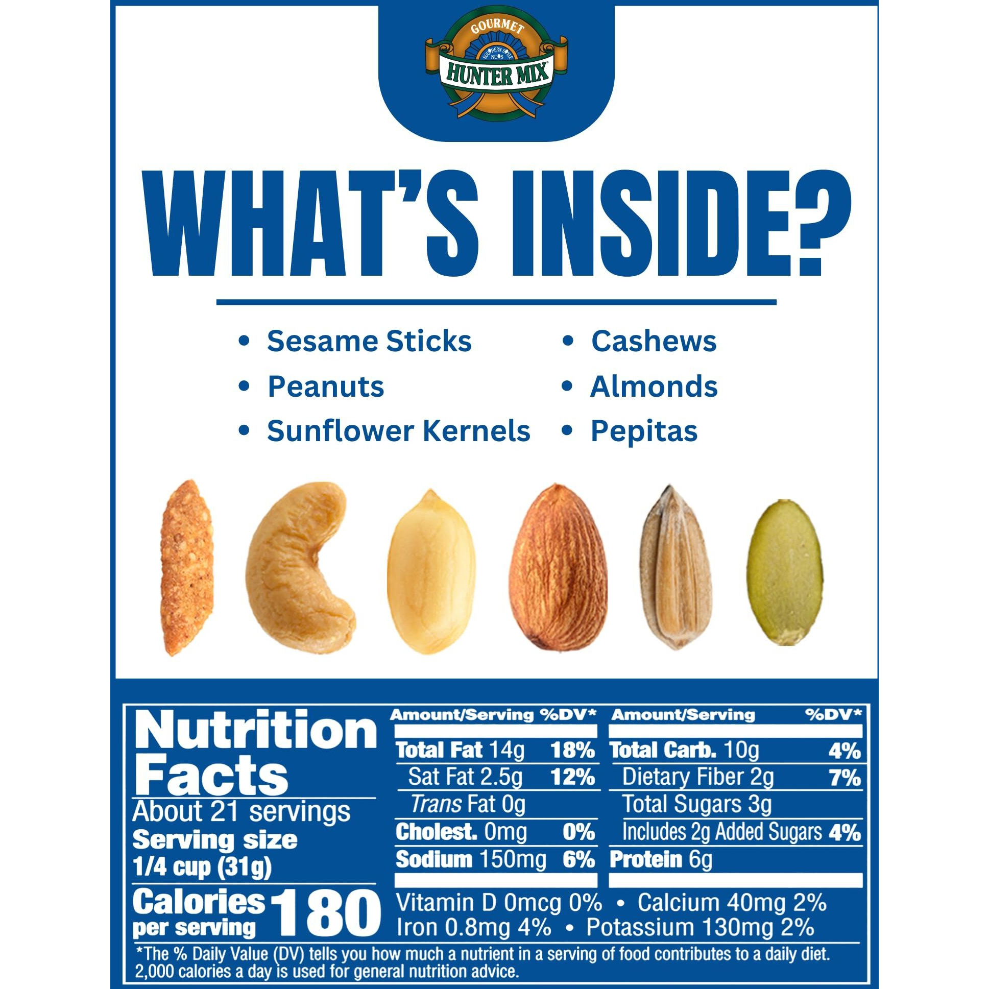 Southern Style Nuts Honey Roasted Hunter Mix, 23 Ounces, Sesame Sticks, Peanuts, Sunflower Kernels, Almonds, Cashews, And Pepitas