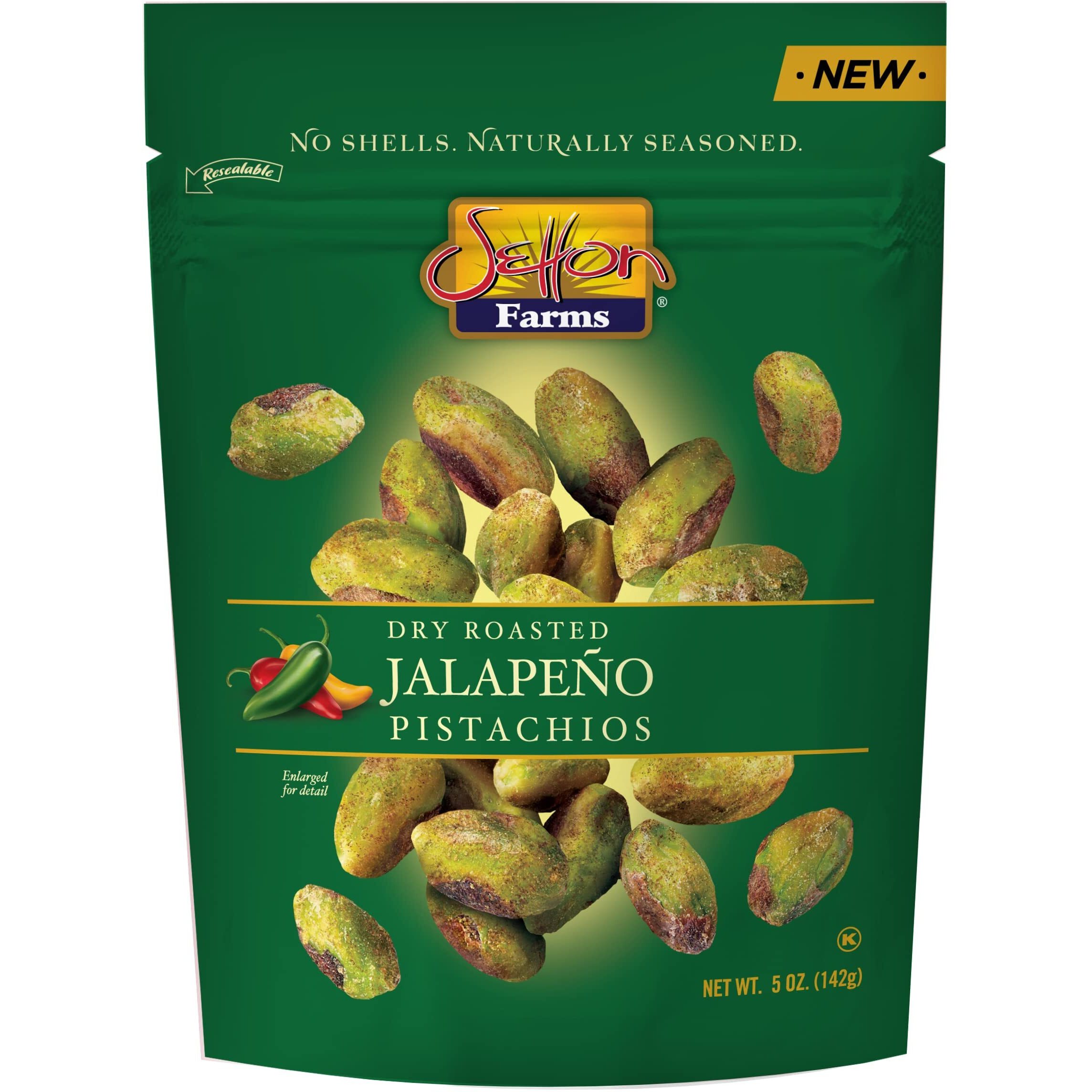 Setton Farms Naturally Seasoned Pistachio Kernels, Jalapeno, No Shell Pistachios, Certified Non-Gmo, Gluten Free, Vegan And Kosher, 5 Oz Resealable Pouch