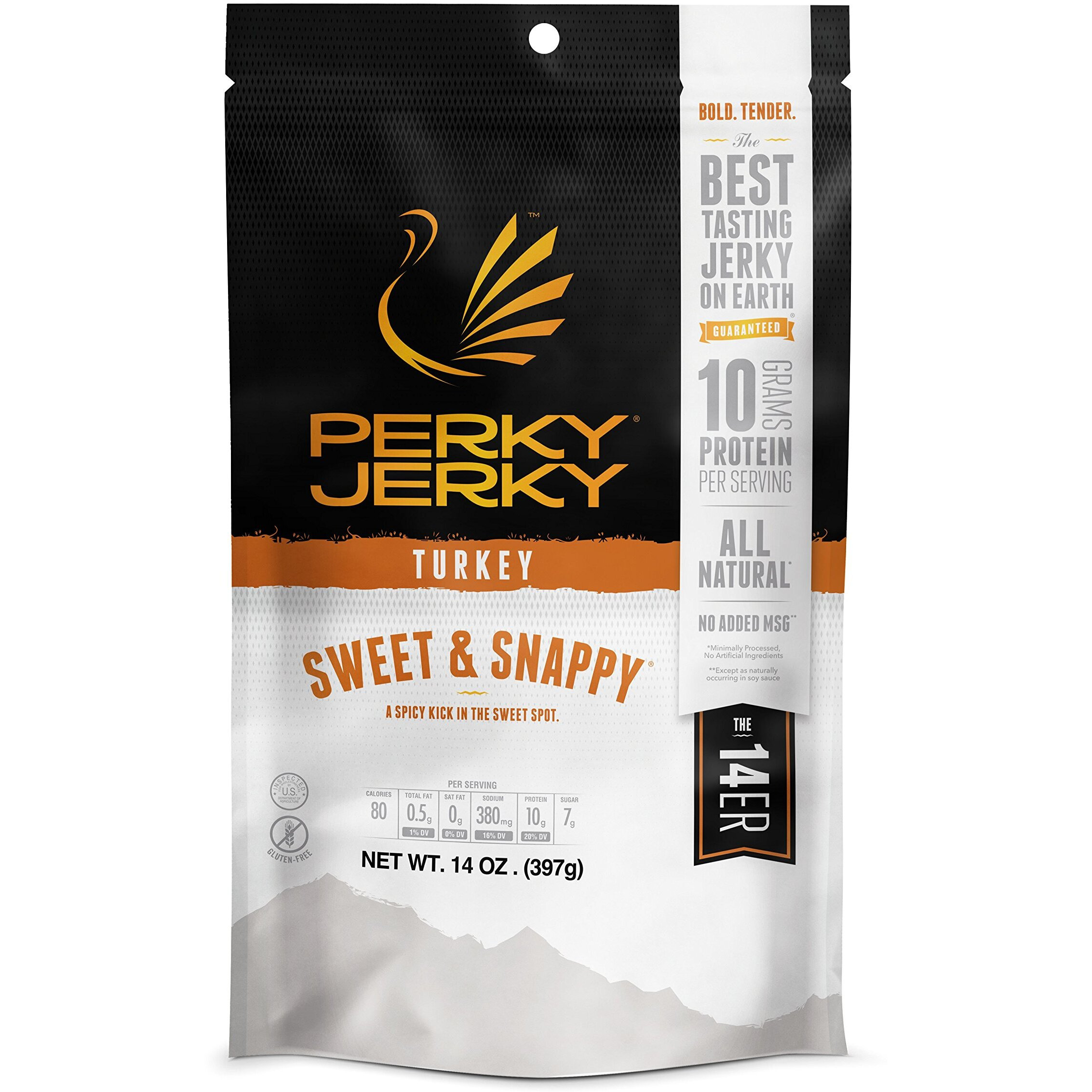 Perky Jerky Sweet And Snappy Turkey Jerky, 14Oz - Low Sodium - 10G Protein Per Serving - Low Fat - 100% U.S. Sourced - Tender Texture And Bold Flavor