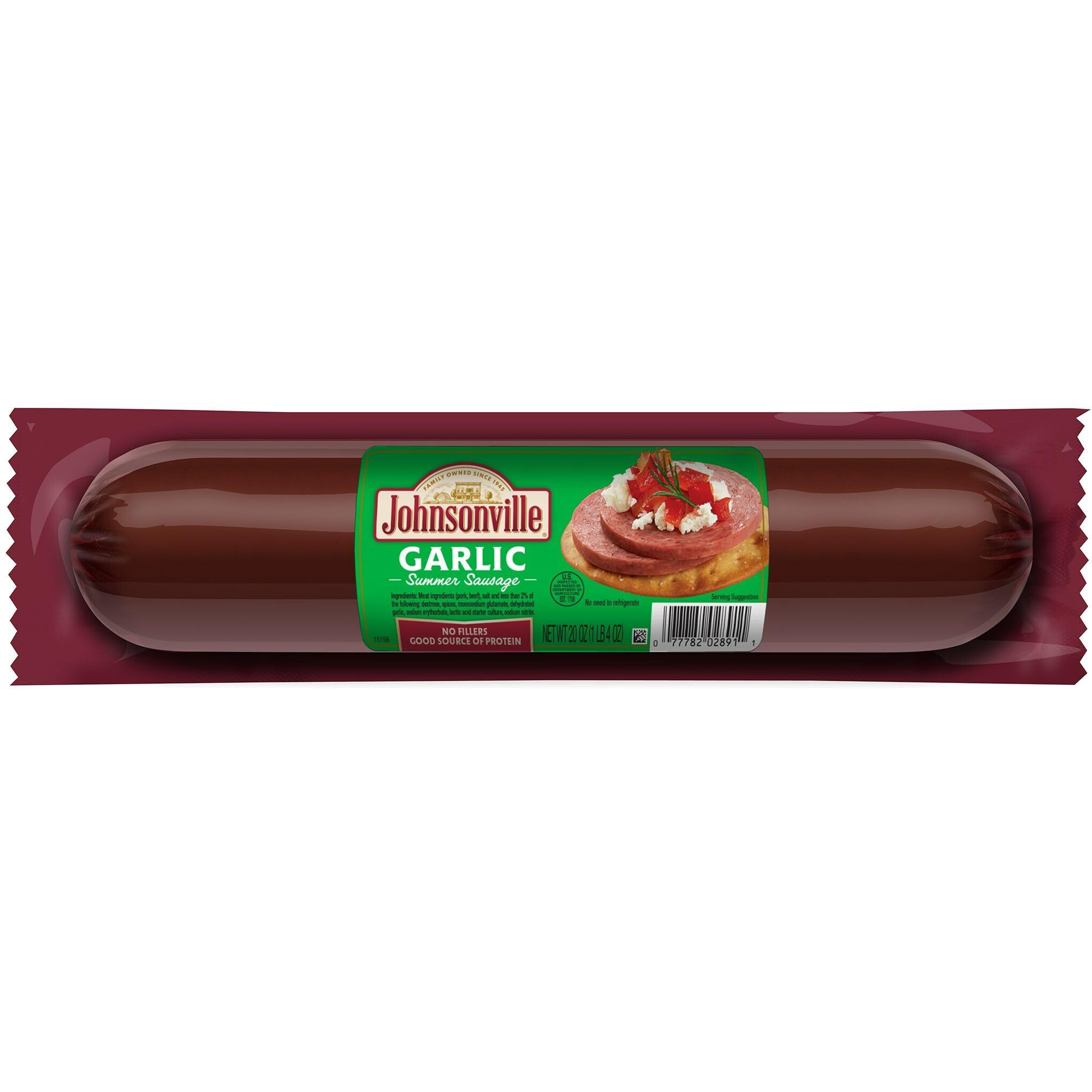 Johnsonville Garlic Summer Sausage 1/20Oz, Great For Charcuterie And Cheese, Good Source Of Protein