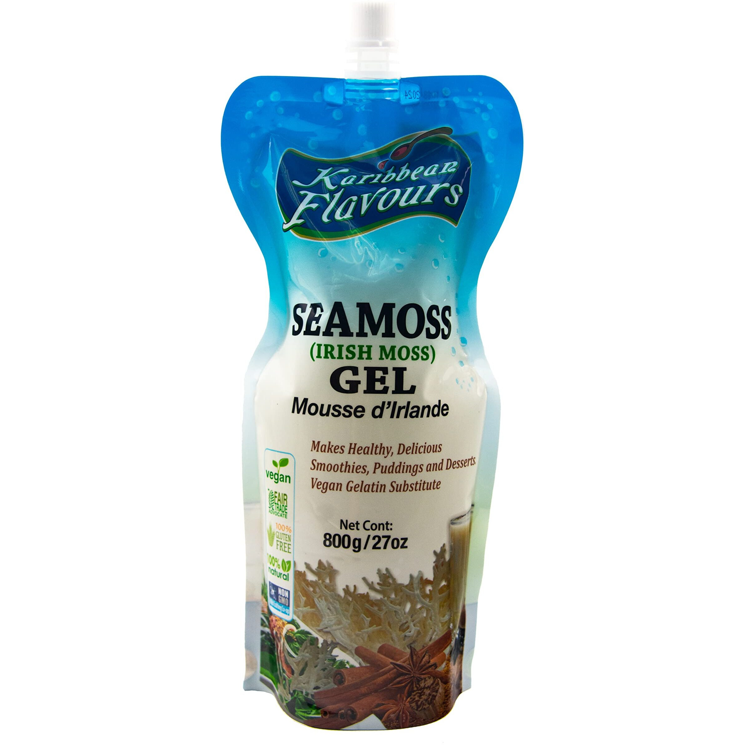 Premium Irish Sea Moss Gel (27.00 Oz) | Wildcrafted | Non Gmo | 100% Natural | Vegan | Ready To Use | Squeezable Pouch | Perfect For Culinary Use - Smoothies And Desserts | Agar