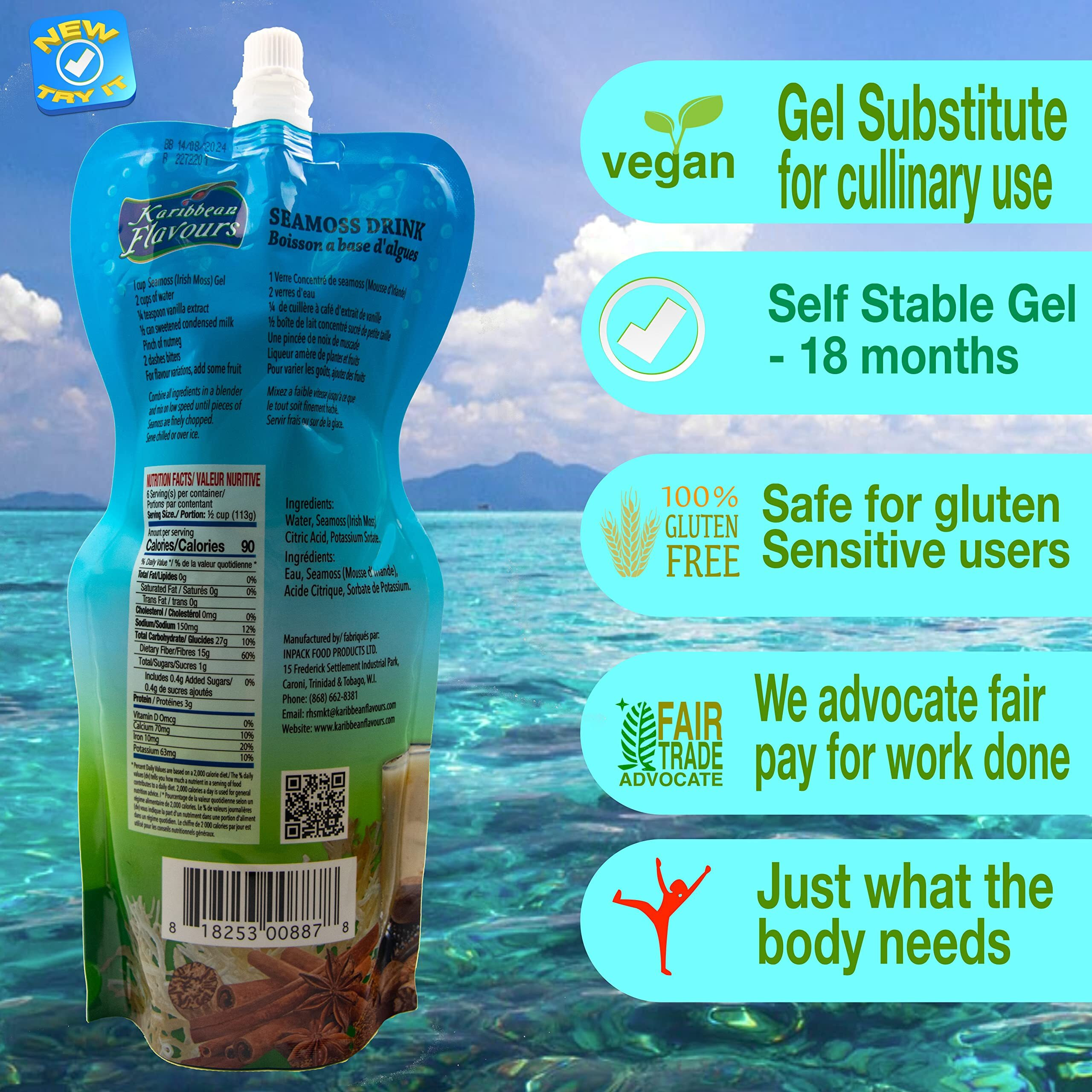 Premium Irish Sea Moss Gel (27.00 Oz) | Wildcrafted | Non Gmo | 100% Natural | Vegan | Ready To Use | Squeezable Pouch | Perfect For Culinary Use - Smoothies And Desserts | Agar