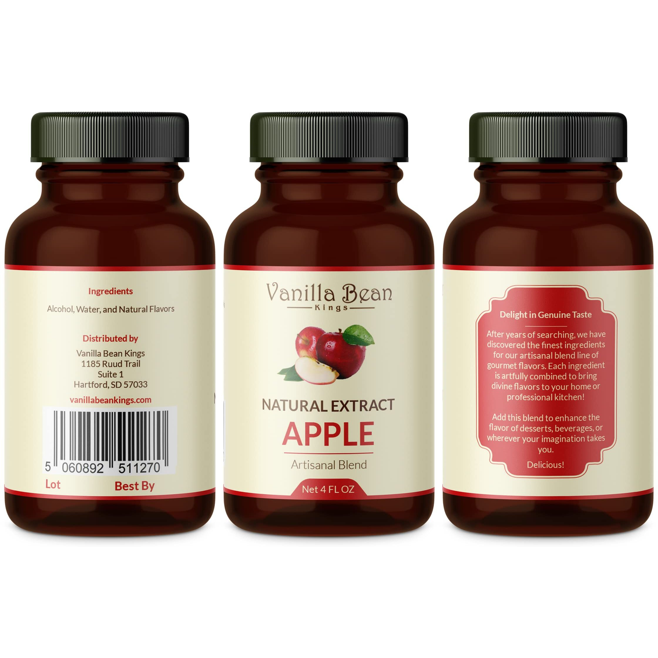 Natural Apple Extract For Baking And Flavoring - 4 Oz - Premium Quality Natural Flavors For Baked Goods, Desserts, & Cooking