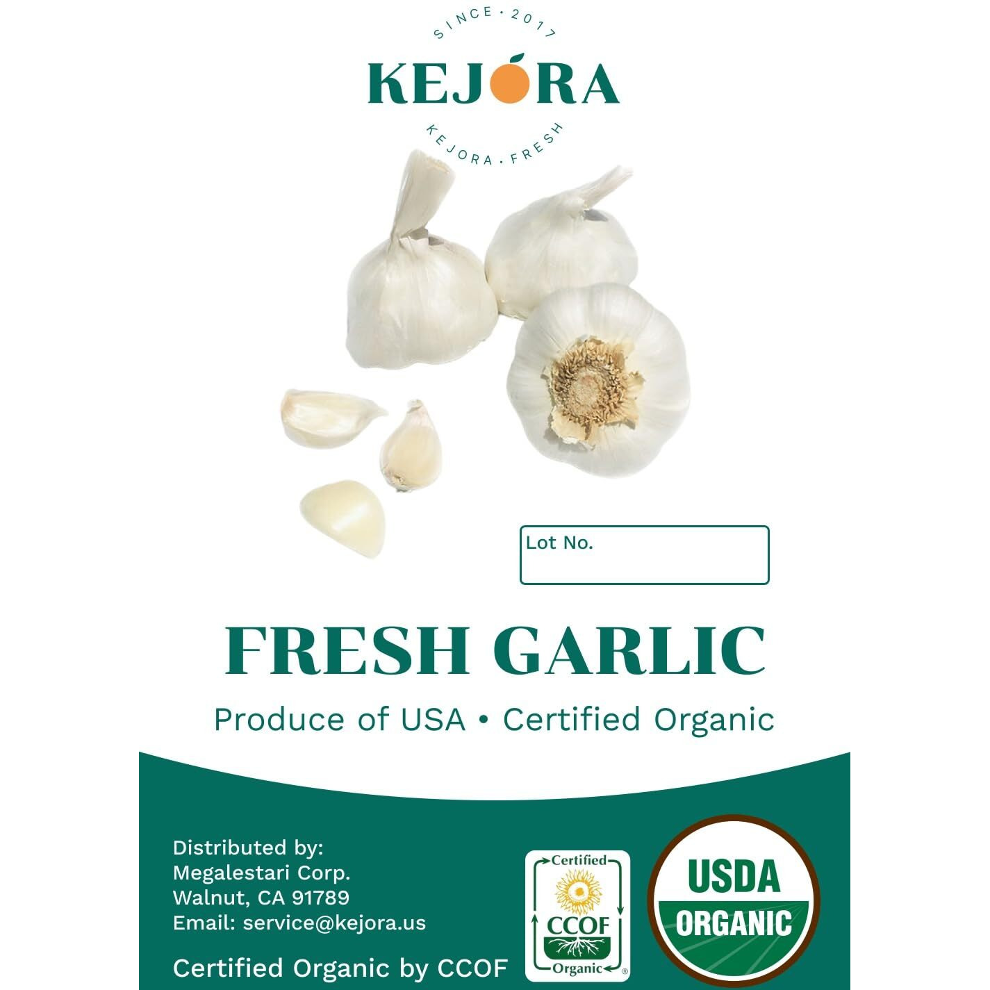 Kejora Usda Certified Organic Fresh Garlic Bulb 5 Count - Grown In California, Usa