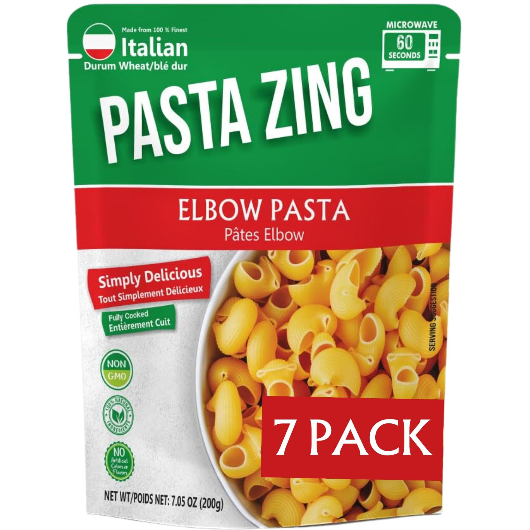 Pasta Zing Mircrowavable Elbow Pasta Pack Of 7, 7.05 Ounce, | Ready To Eat In 60 Sec |100% Italian Durum Wheat | Natural Ingredients | Side Dish | Easy Dinner