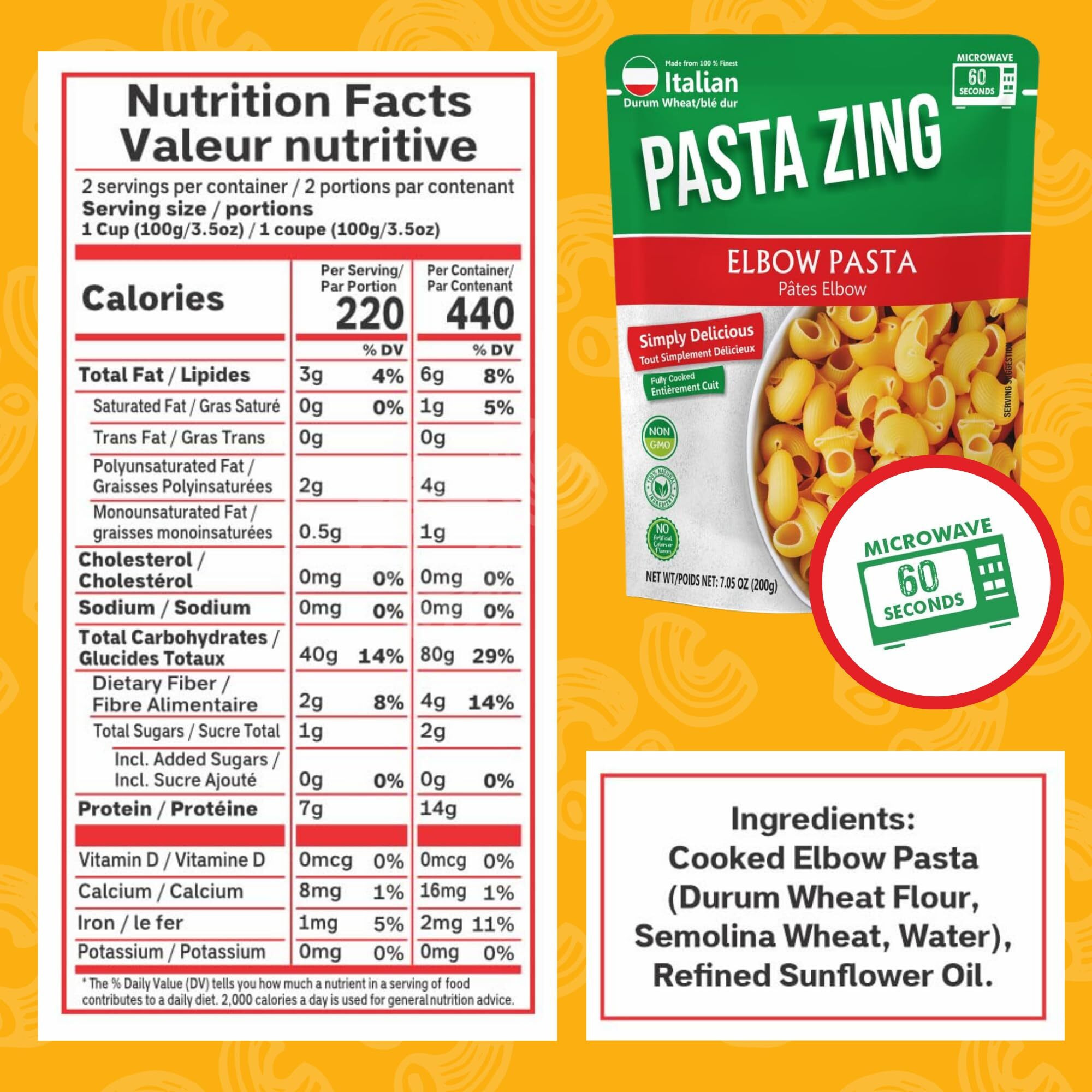 Pasta Zing Mircrowavable Elbow Pasta Pack Of 7, 7.05 Ounce, | Ready To Eat In 60 Sec |100% Italian Durum Wheat | Natural Ingredients | Side Dish | Easy Dinner
