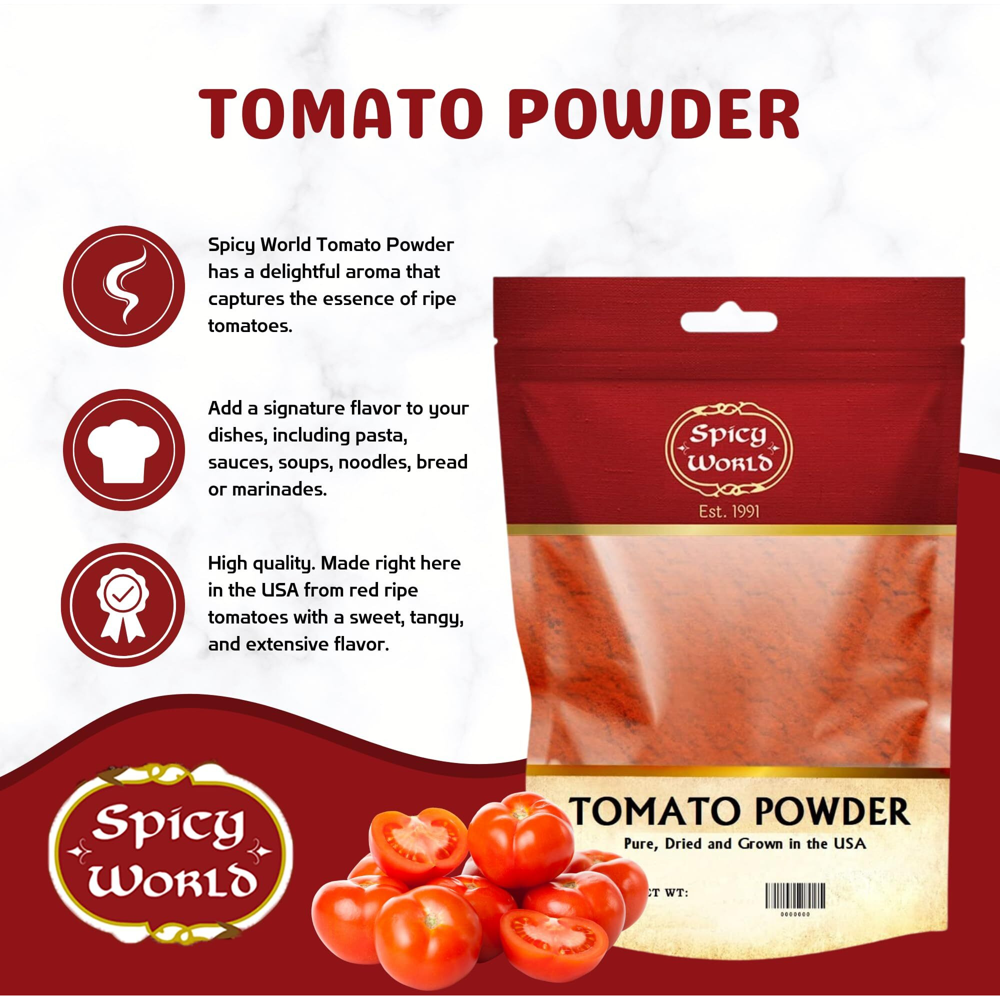 Pure Dried Tomato Powder 20Oz (1.25Lb) 100% Natural Usa Grown - By Spicy World
