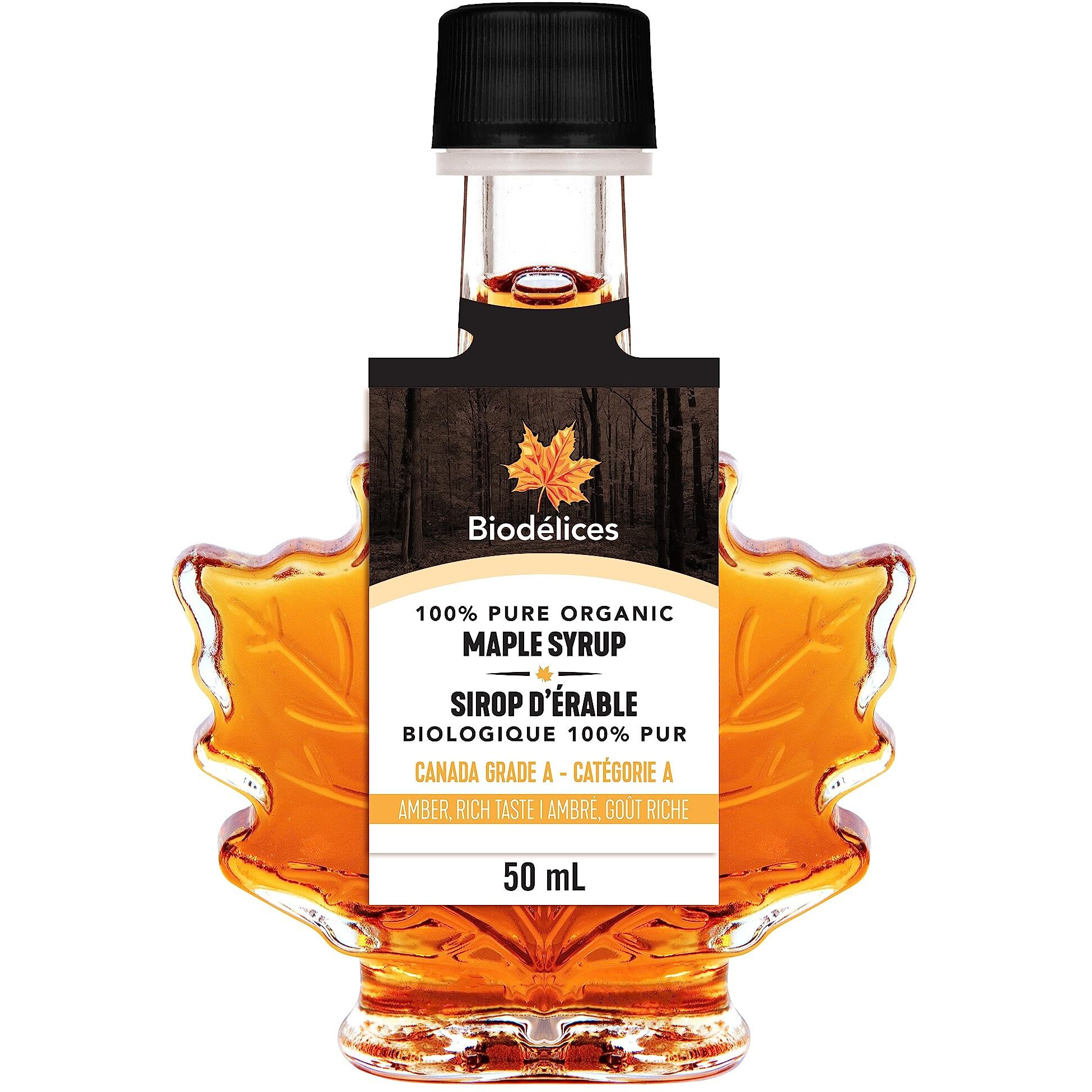 Biod  Lices 100% Pure Organic Maple Syrup - Premium Grade A - Quebec's Finest In Elegant Maple Leaf Bottle (1.69 Fl Oz (Pack Of 1))