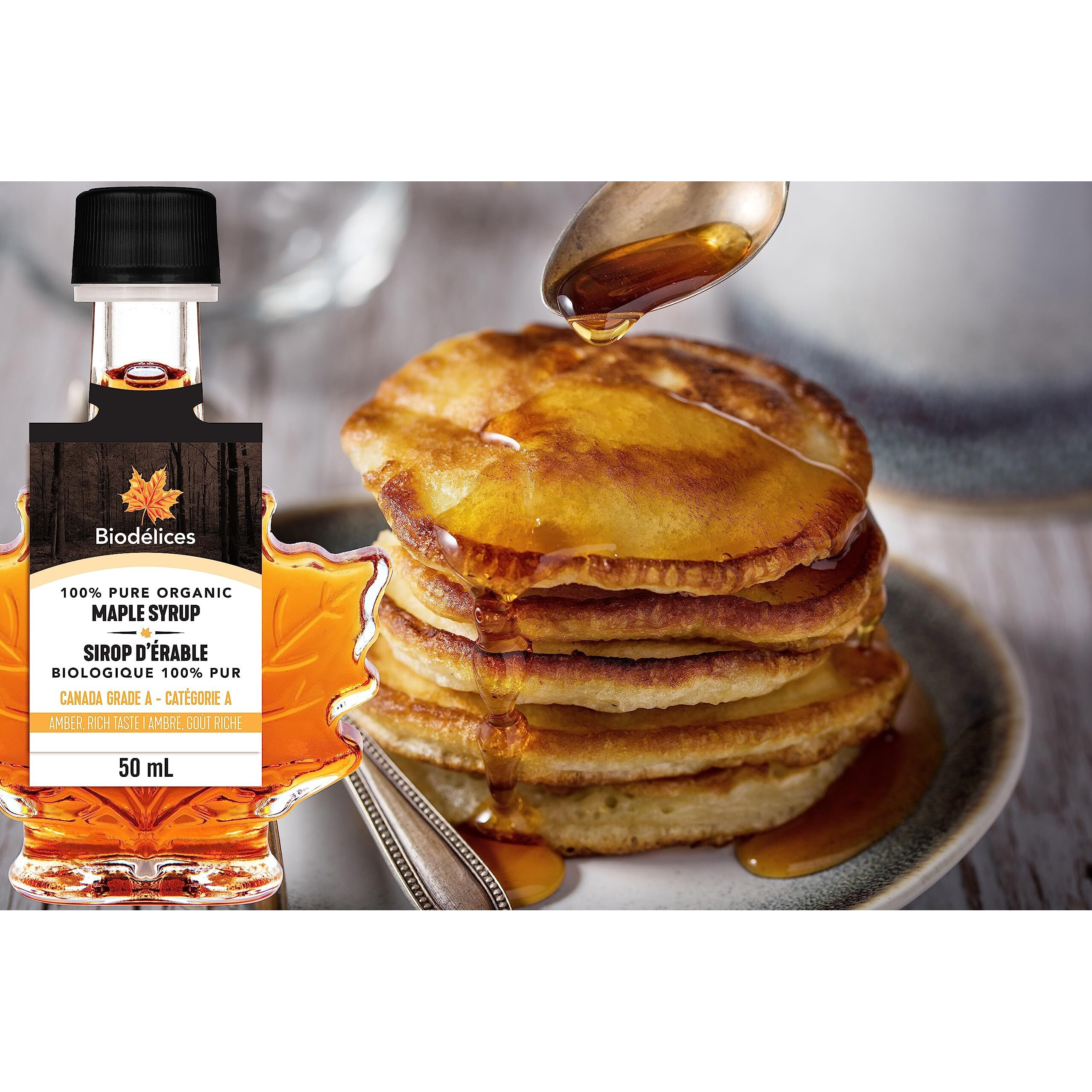 Biod  Lices 100% Pure Organic Maple Syrup - Premium Grade A - Quebec's Finest In Elegant Maple Leaf Bottle (1.69 Fl Oz (Pack Of 1))