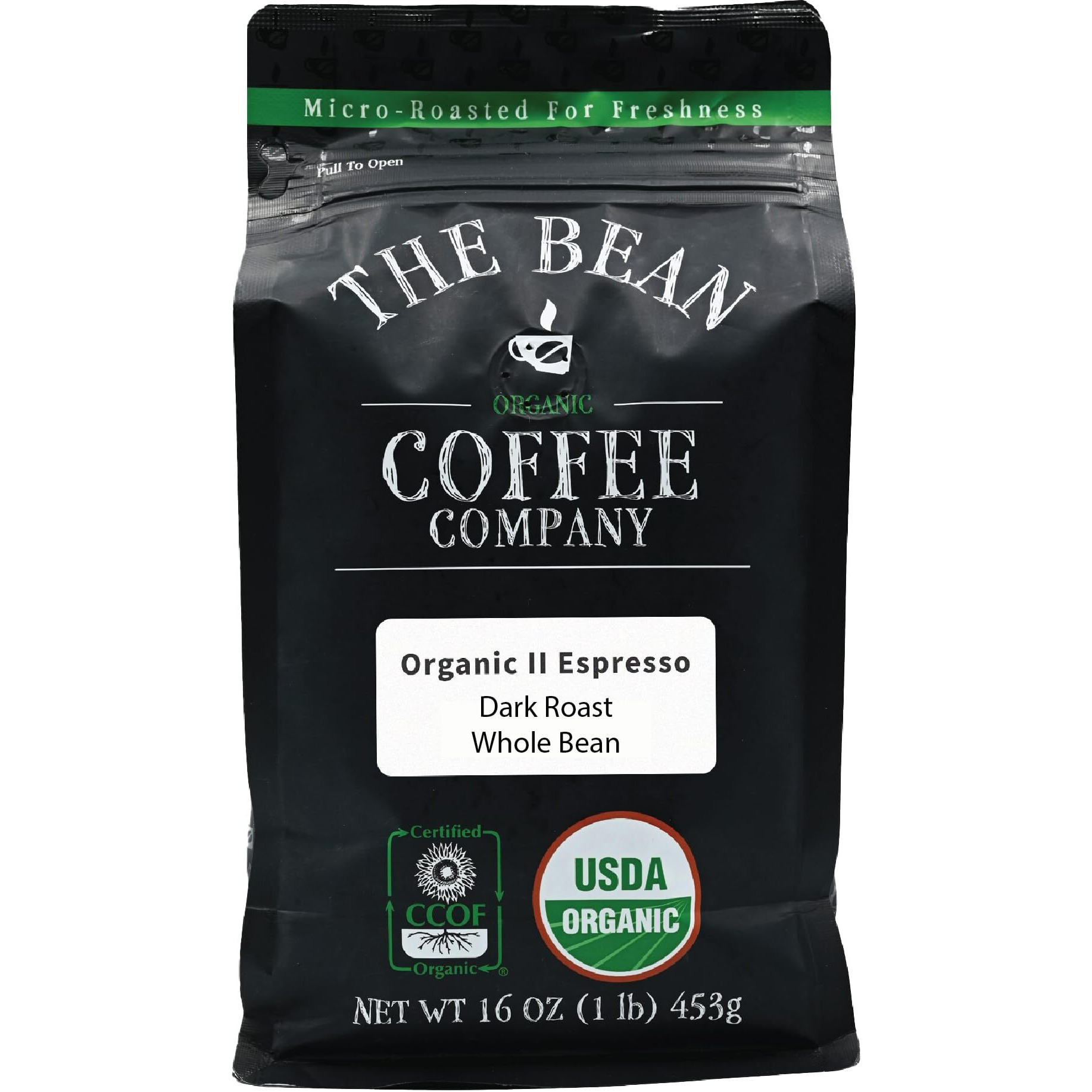 The Bean Organic Coffee Company Il Espresso, Dark Roast, Whole Bean Coffee, 16-Ounce Bag