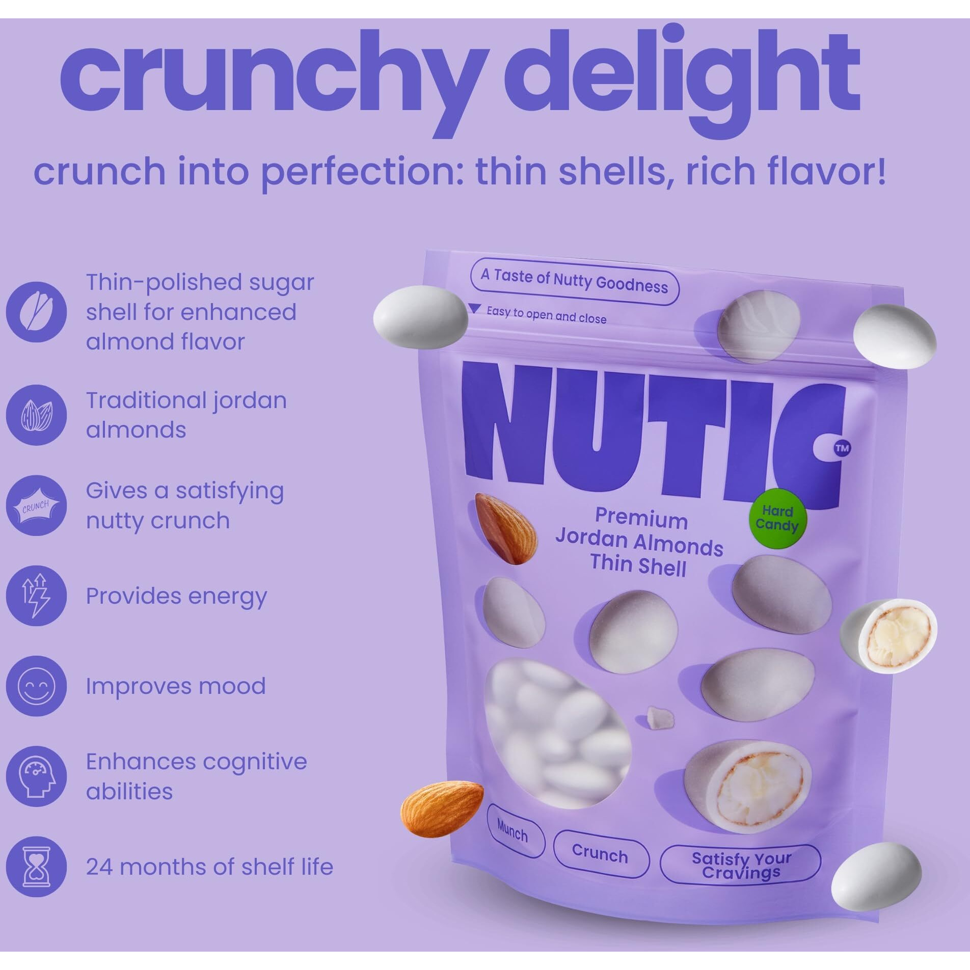 Nutic White Jordan Almonds - 2Lb, Premium Thin Shell, Elegant Italian Confetti Candy For Weddings, Holidays, And Birthdays, Freshly Made In The Usa - (Pack Of 1)