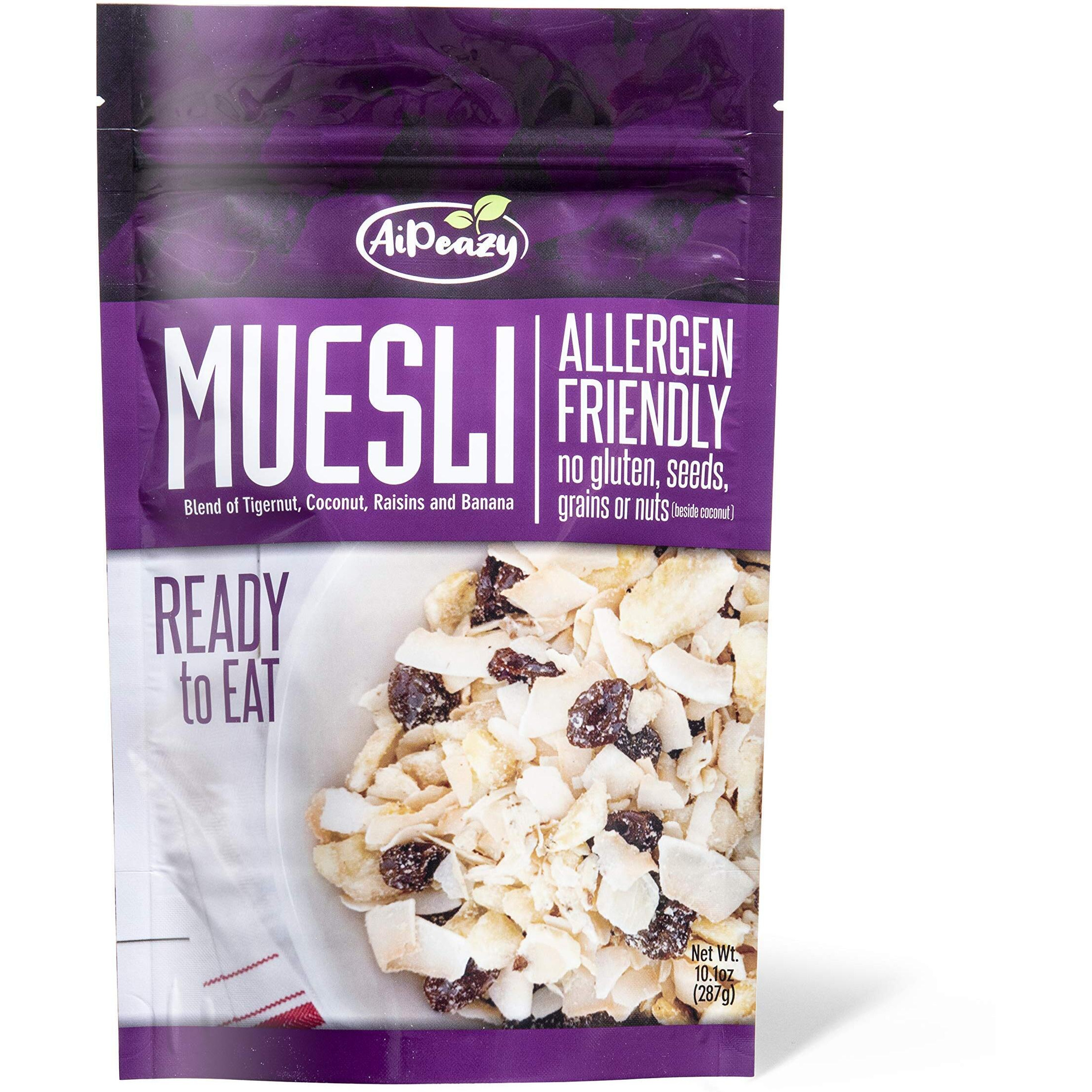 Aipeazy Muesli - Gluten Free, Paleo Mix For Breakfast, Snacks, Cereal & More - With Organic Raisins, Tigernut, Coconut & Banana - 10.1Oz