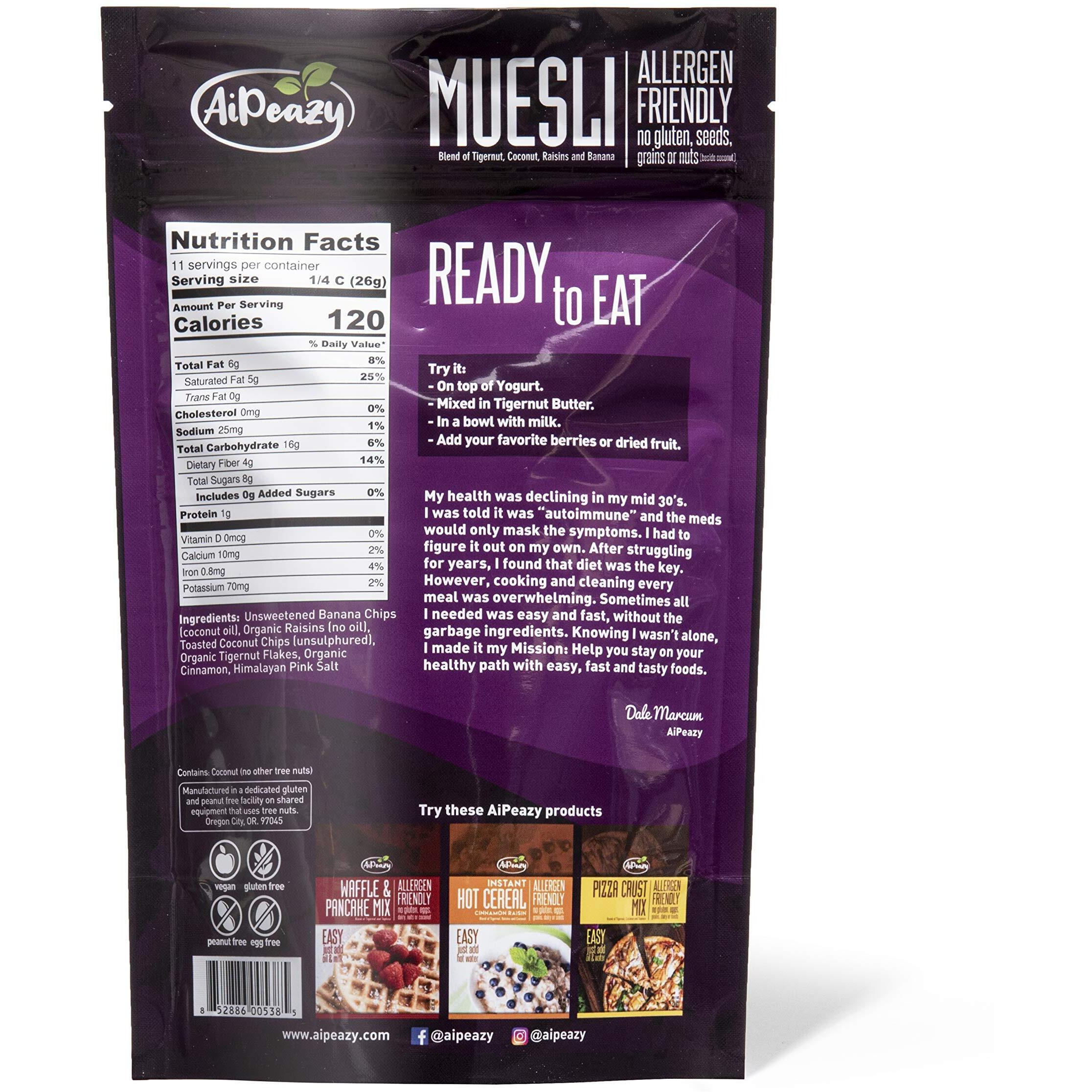 Aipeazy Muesli - Gluten Free, Paleo Mix For Breakfast, Snacks, Cereal & More - With Organic Raisins, Tigernut, Coconut & Banana - 10.1Oz
