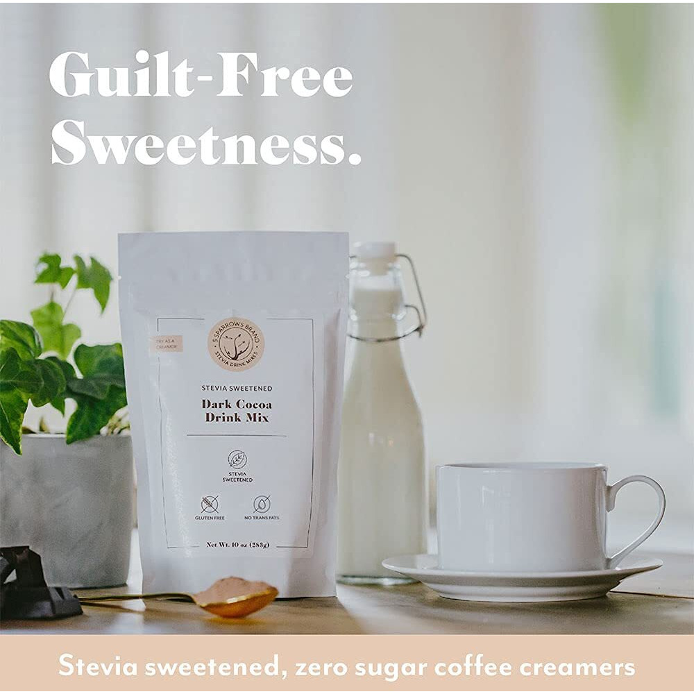 5 Sparrows Sugar-Free Dark Chocolate Flavored Drink Mix- Stevia, Keto Friendly, - No Sugar Coffee Creamer, 10Oz