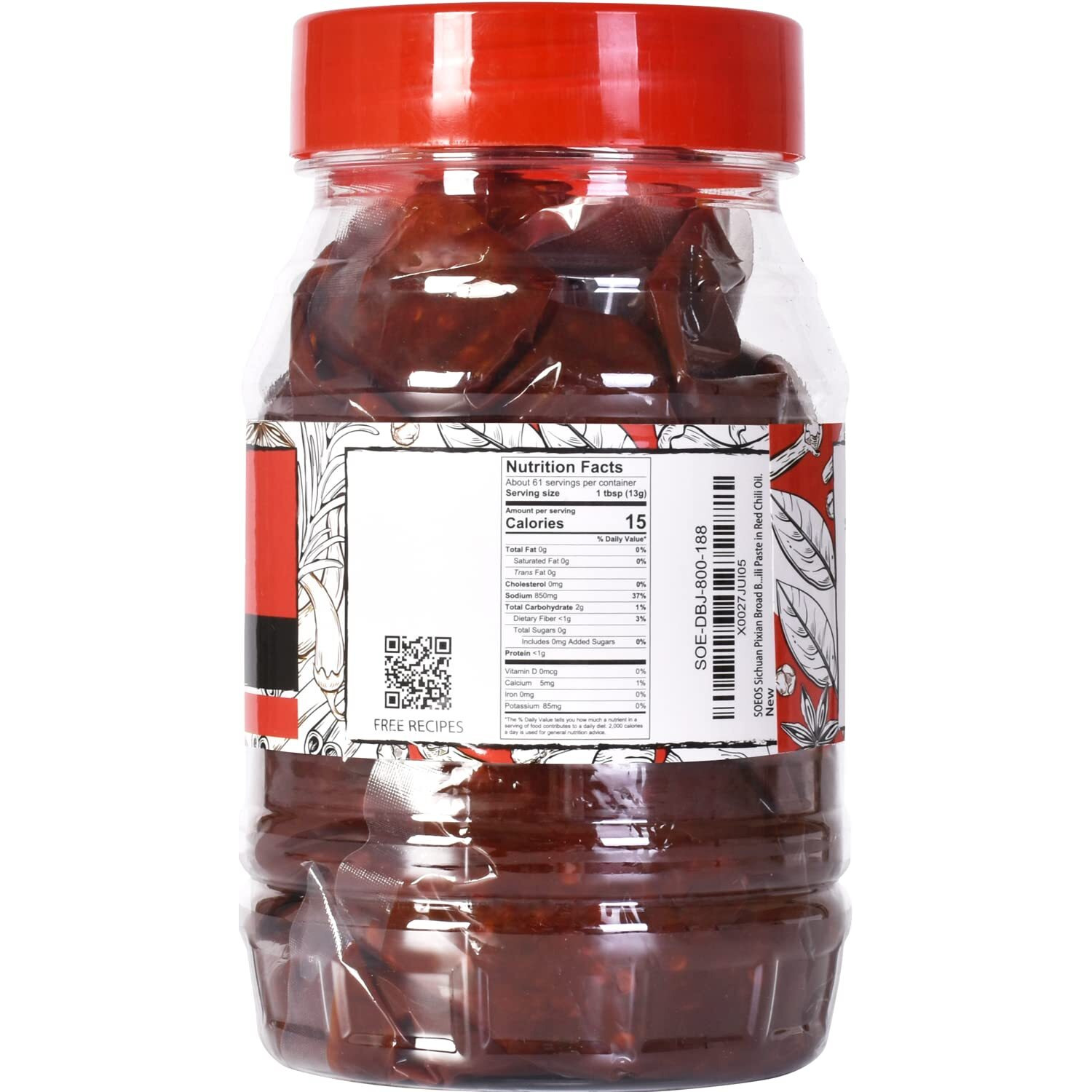 Soeos Sichuan Broad Bean Paste With Chili Oil 28.22Oz (800G), Hongyou Doubanjiang, Pixian Doubanjiang Chili Paste, Ingredient For Sichuan Cuisine, Fermented Bean Paste, Red Bean Paste, Chili Paste.