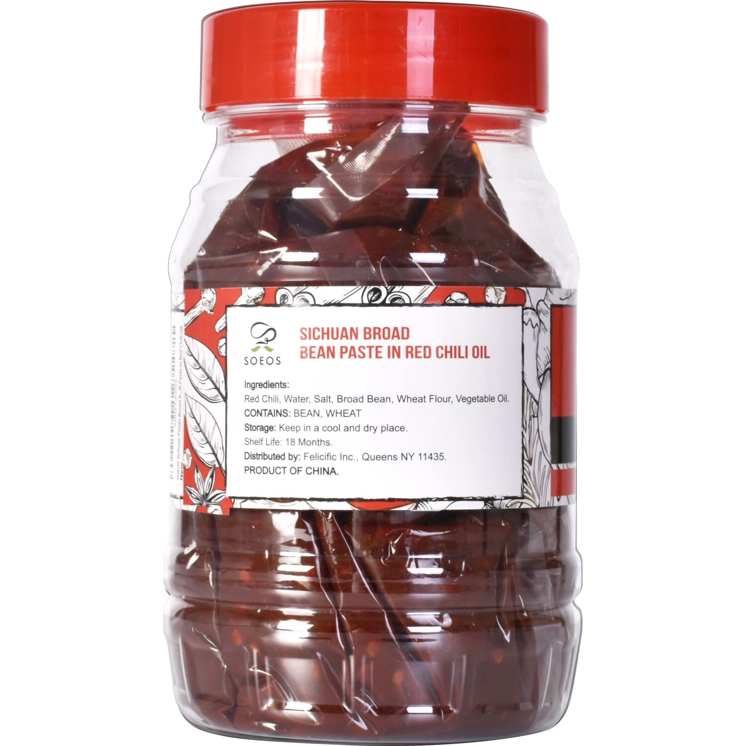 Soeos Sichuan Broad Bean Paste With Chili Oil 28.22Oz (800G), Hongyou Doubanjiang, Pixian Doubanjiang Chili Paste, Ingredient For Sichuan Cuisine, Fermented Bean Paste, Red Bean Paste, Chili Paste.
