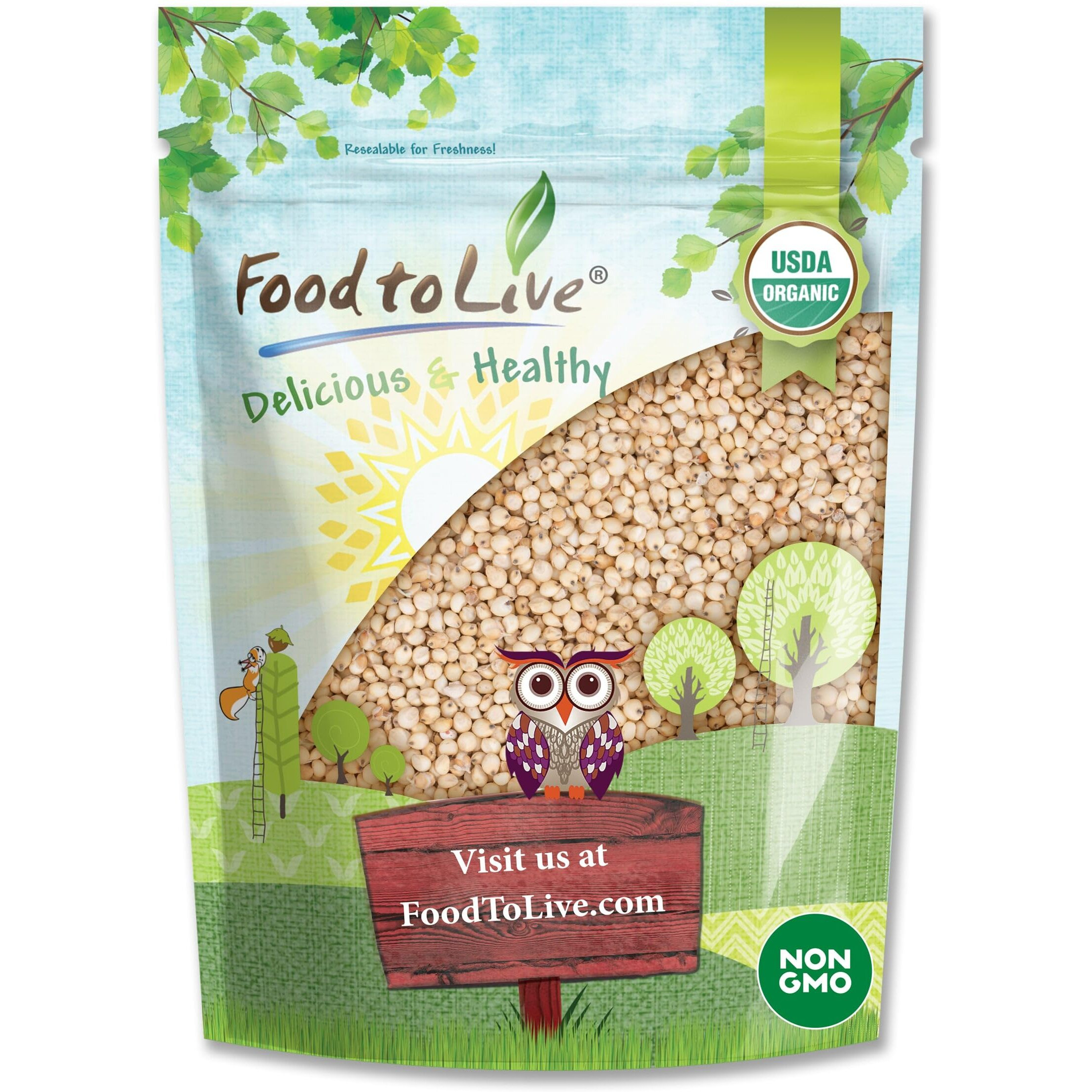 Food To Live Organic Whole Grain Sorghum, 3 Pounds - Non-Gmo White Groats. Raw Milo Seeds. Vegan, Bulk Broom-Corn. Durra Is Great For Making Flour And Popped Jowar Dhani