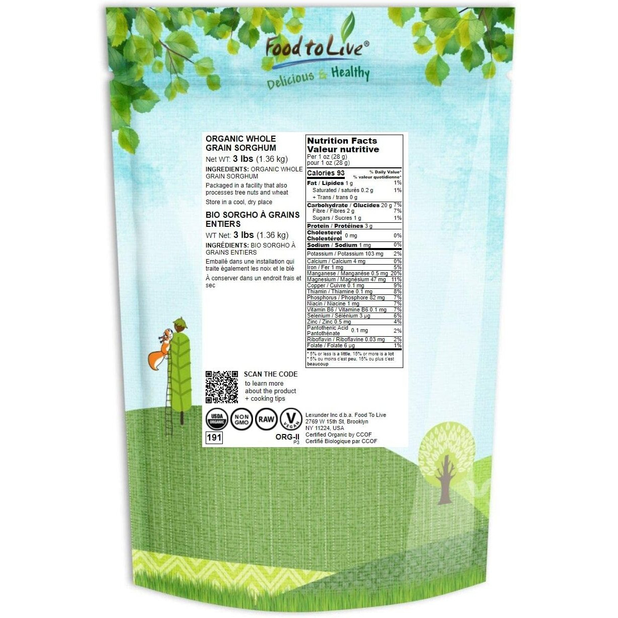 Food To Live Organic Whole Grain Sorghum, 3 Pounds - Non-Gmo White Groats. Raw Milo Seeds. Vegan, Bulk Broom-Corn. Durra Is Great For Making Flour And Popped Jowar Dhani