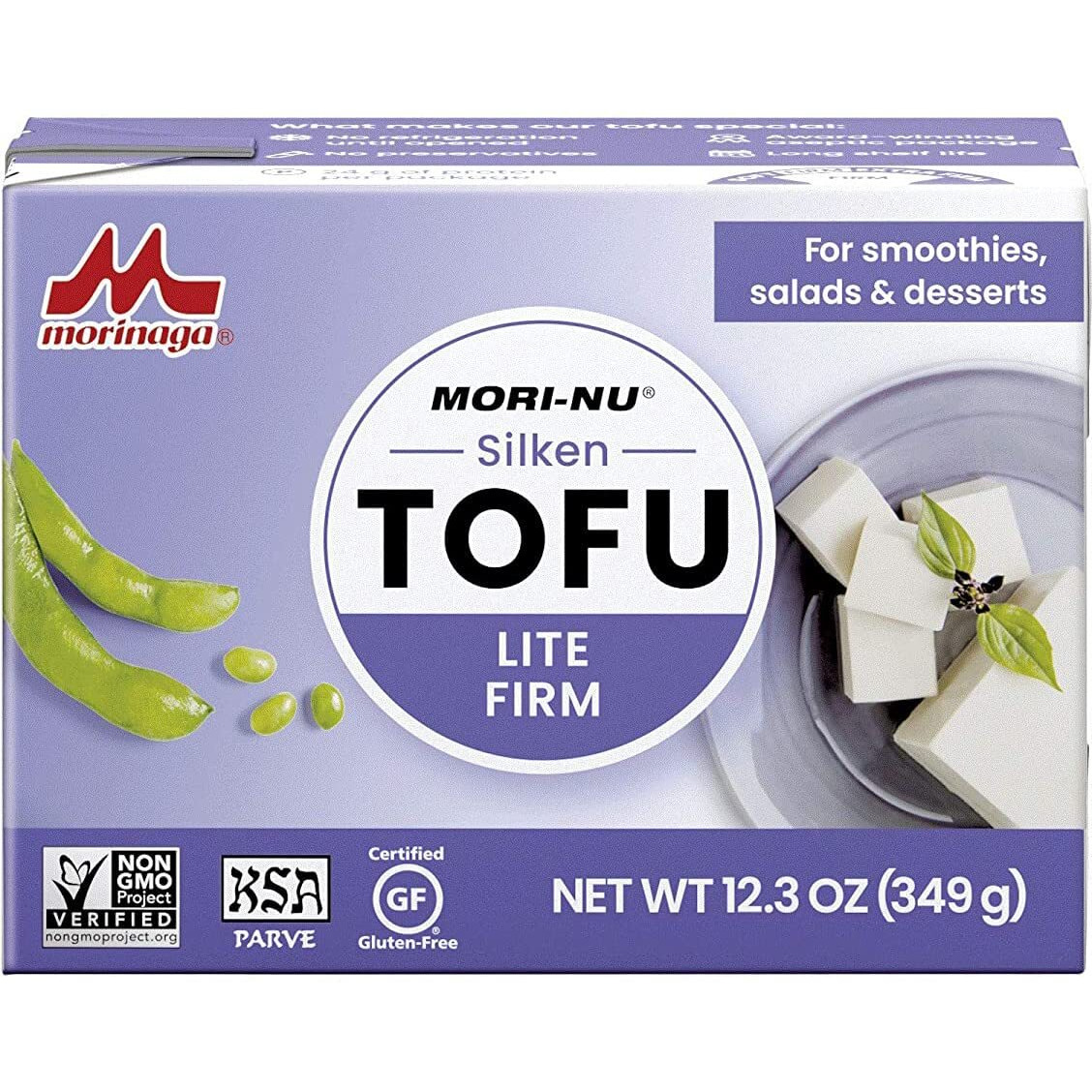 Mori-Nu Silken Tofu Lite Firm | Velvety Smooth And Creamy | Low Fat, Gluten-Free, Dairy-Free, Vegan, Made With Non-Gmo Soybeans, Ksa Kosher Parve | Shelf-Stable | Provides Protein | 12.3 Oz X 6 Packs
