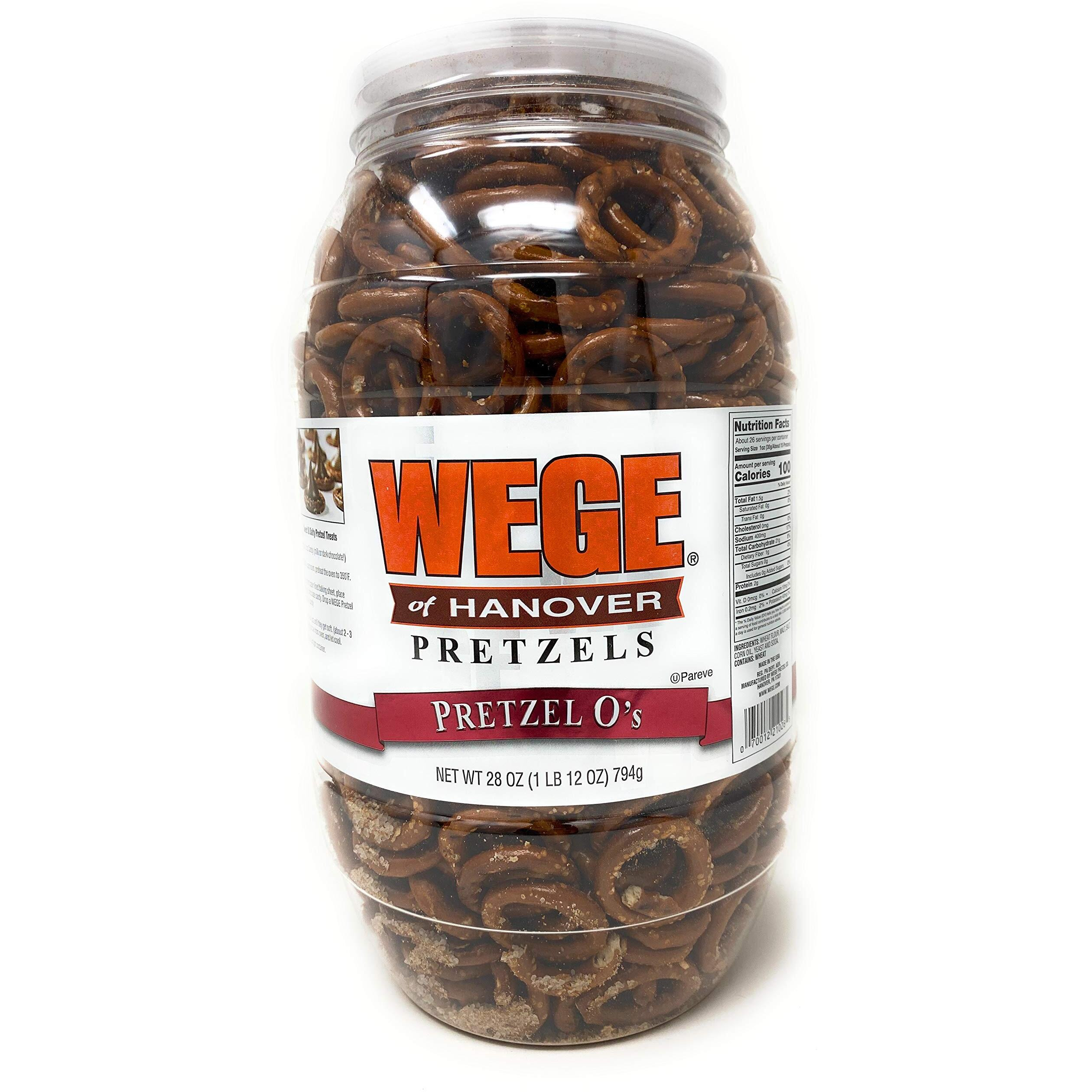 Wege Circle Pretzel O's, Round Salted Pretzels, 28 Ounce Barrel