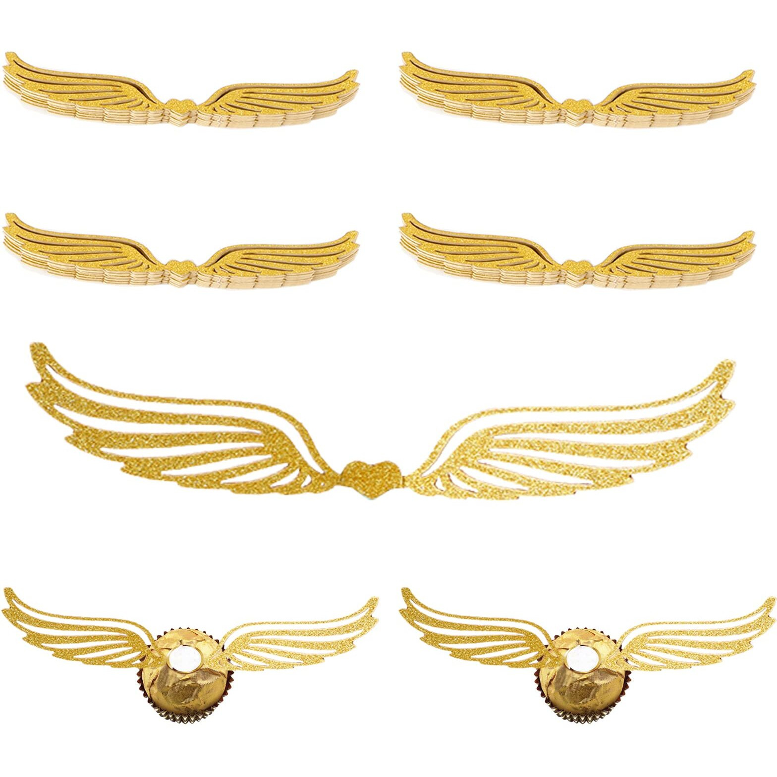 50Pcs Golden Wings Chocolate Decor Wizard Party Chocolate Decoration Hollowed Wings Wafer Cupcake Toppers With Glue Point For Them Party Decor Supplies