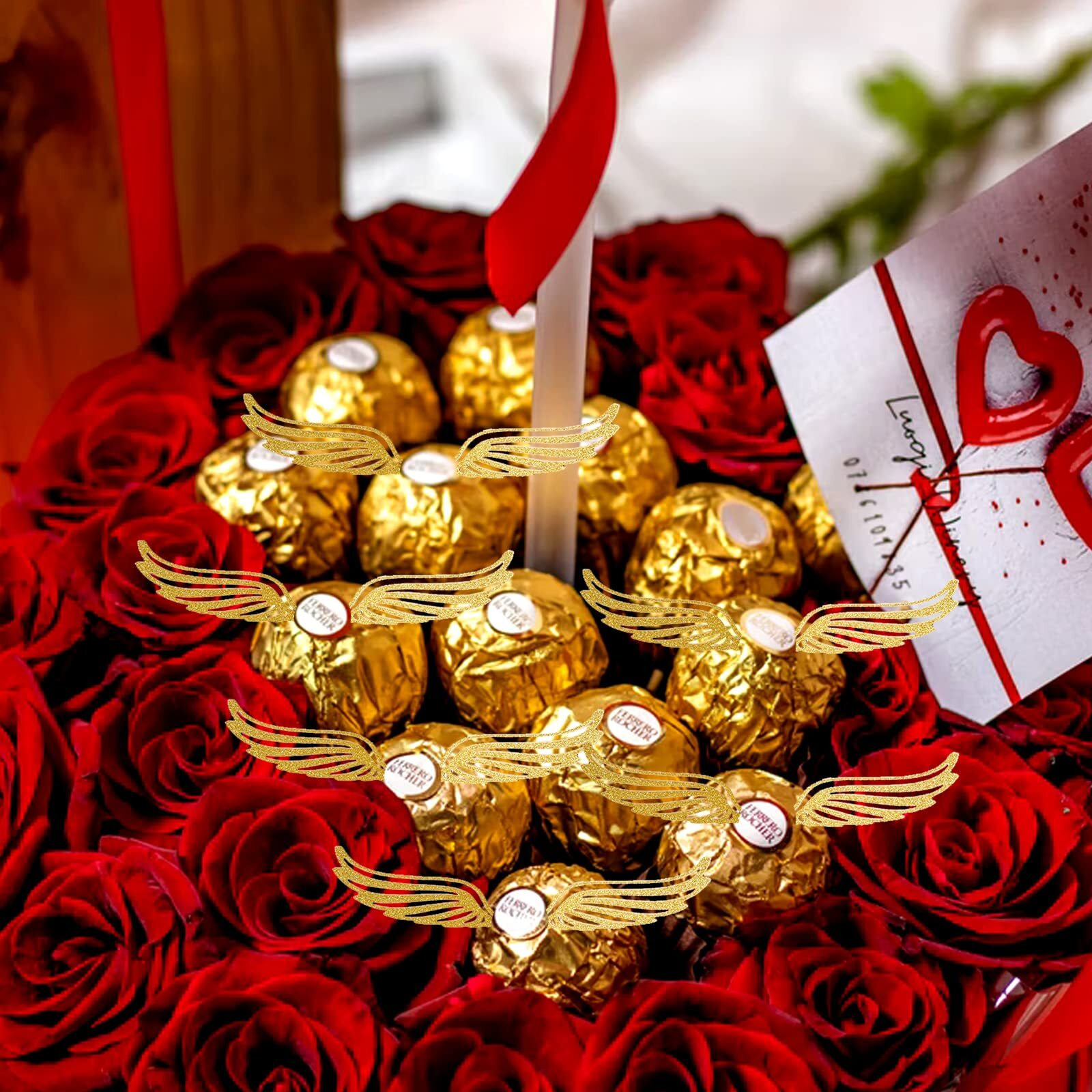 50Pcs Golden Wings Chocolate Decor Wizard Party Chocolate Decoration Hollowed Wings Wafer Cupcake Toppers With Glue Point For Them Party Decor Supplies