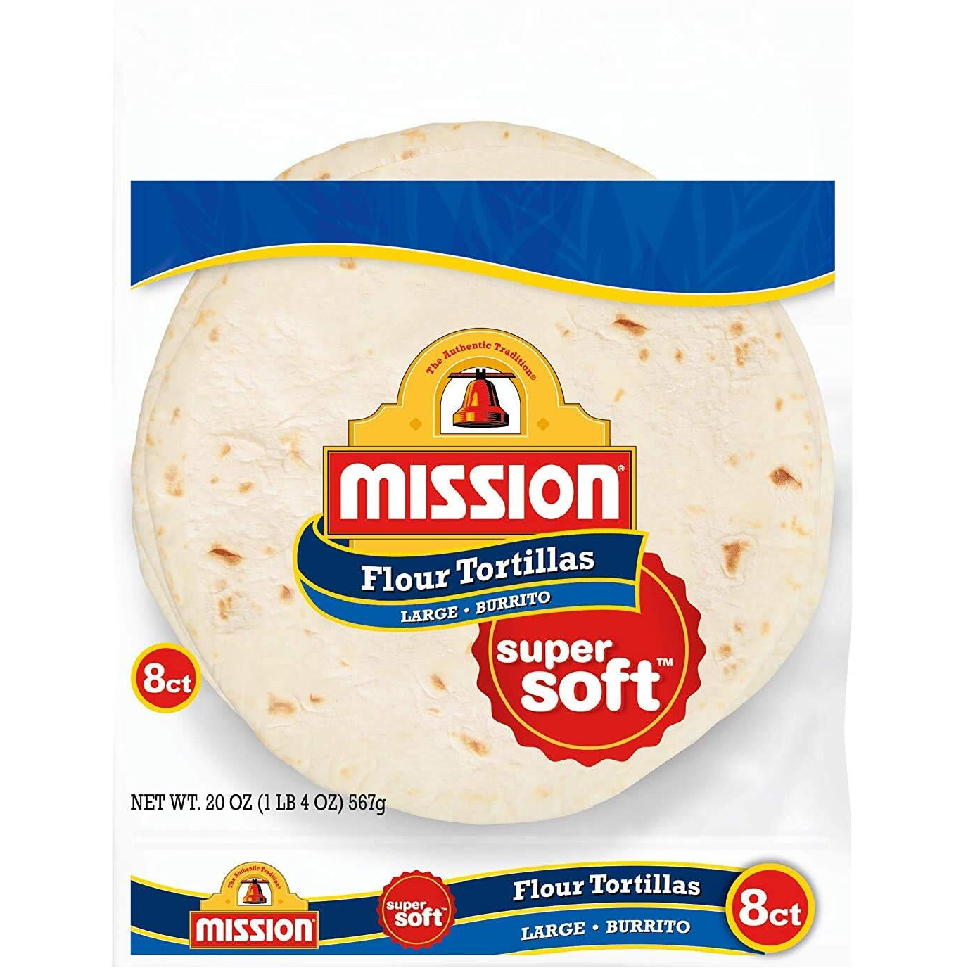 Mission Burrito Flour Tortillas, Trans Fat Free, Authentic, Large Size, 8 Count - 2 Packs