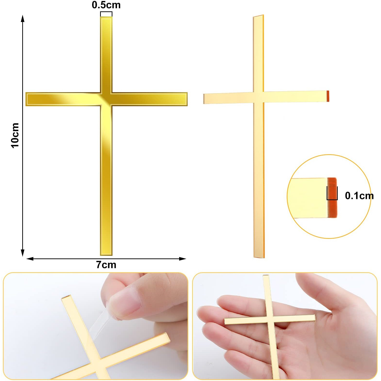 16 Pieces Baptism Cake Toppers Crossing Cupcake Toppers Gold Mirror Acrylic Cake Topper Baptism Decor Christian Decorations (Elegant Style)