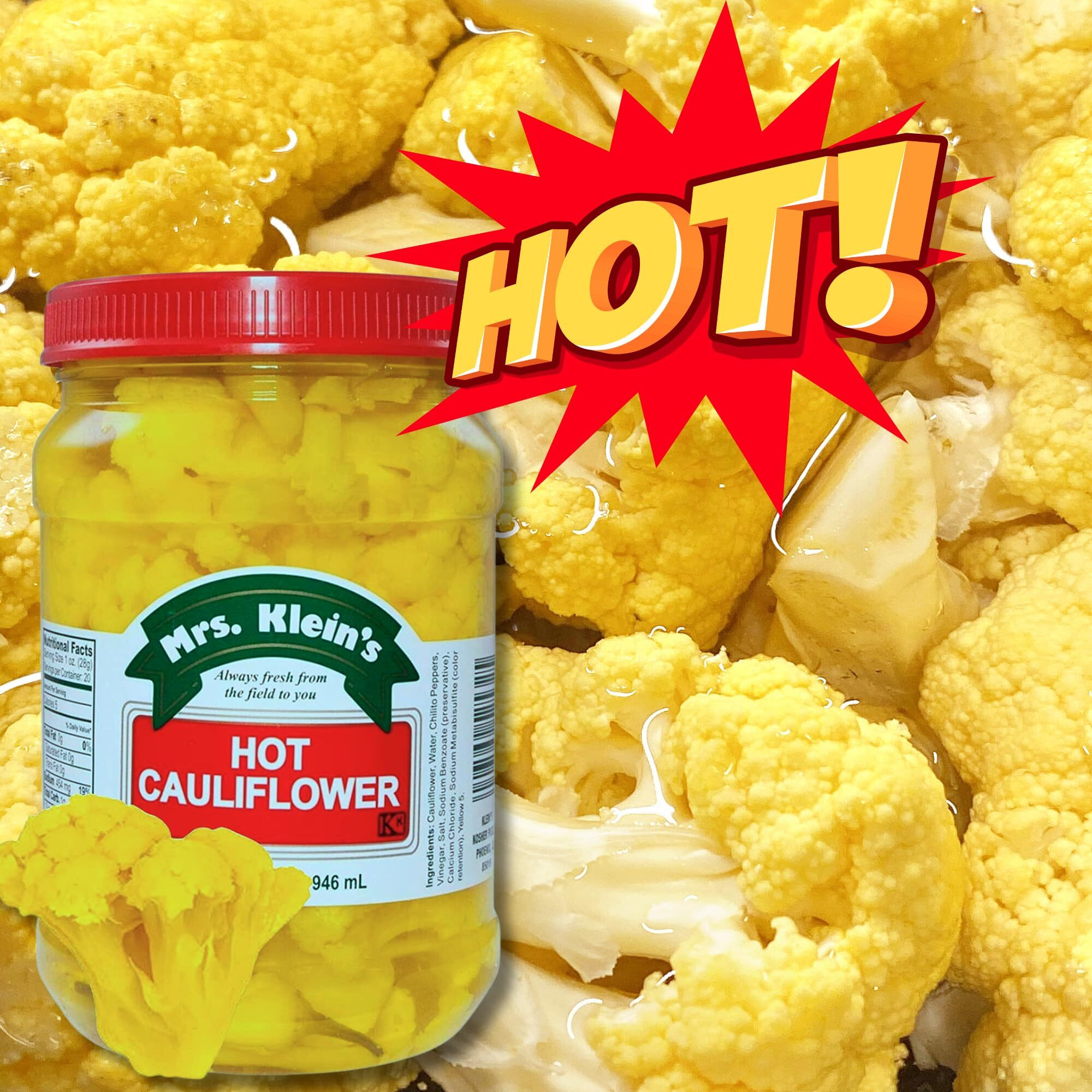 Hot Cauliflower Bites  Spicy Pickled Vegetables  Cauliflower Florets  Low Carb  Keto Diet Friendly  Gluten Free Food  Vegan Snack  Kosher  Made In The Usa