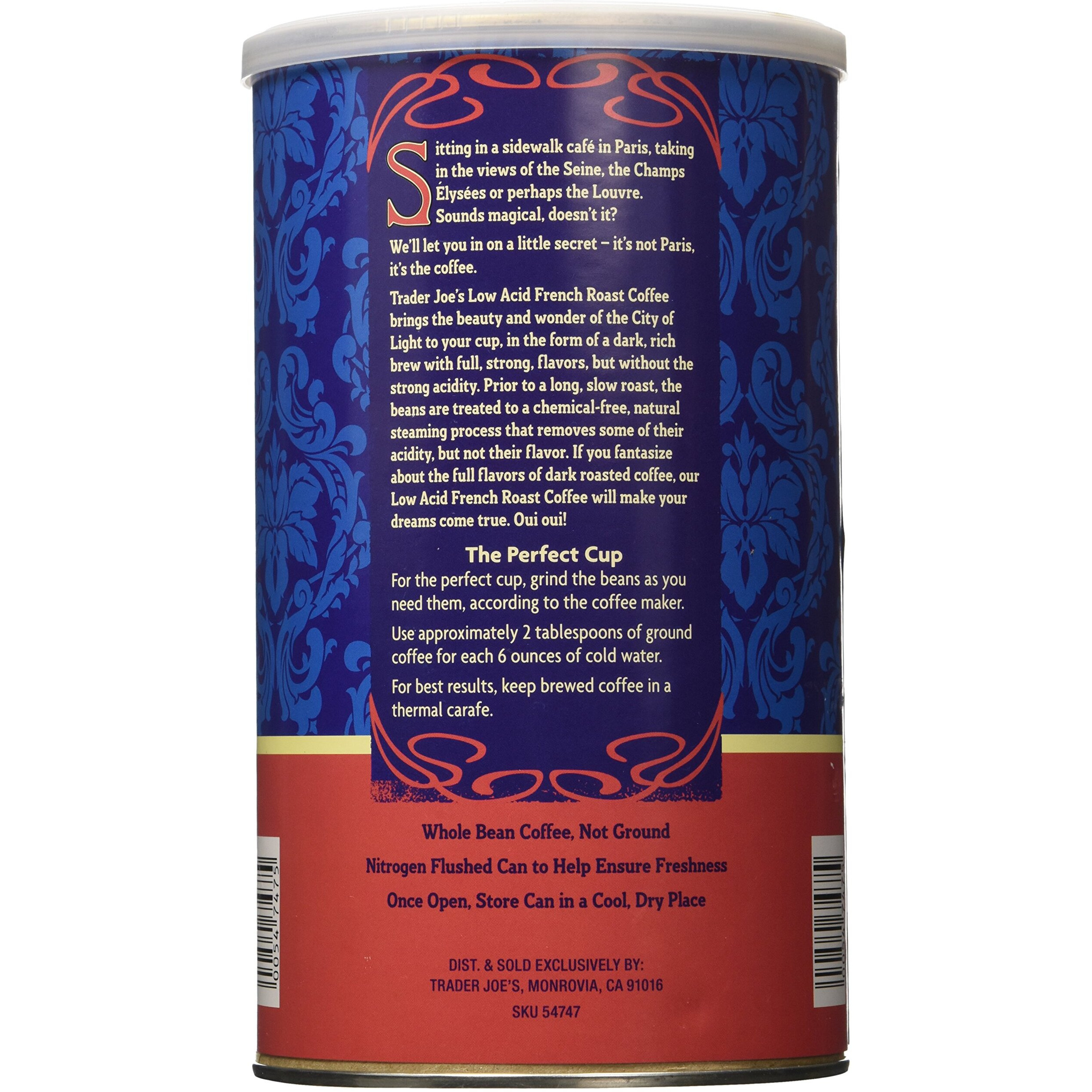 Trader Joe's Low Acid French Roast Coffee - 13 Oz. (Dark Roast, Whole Bean)