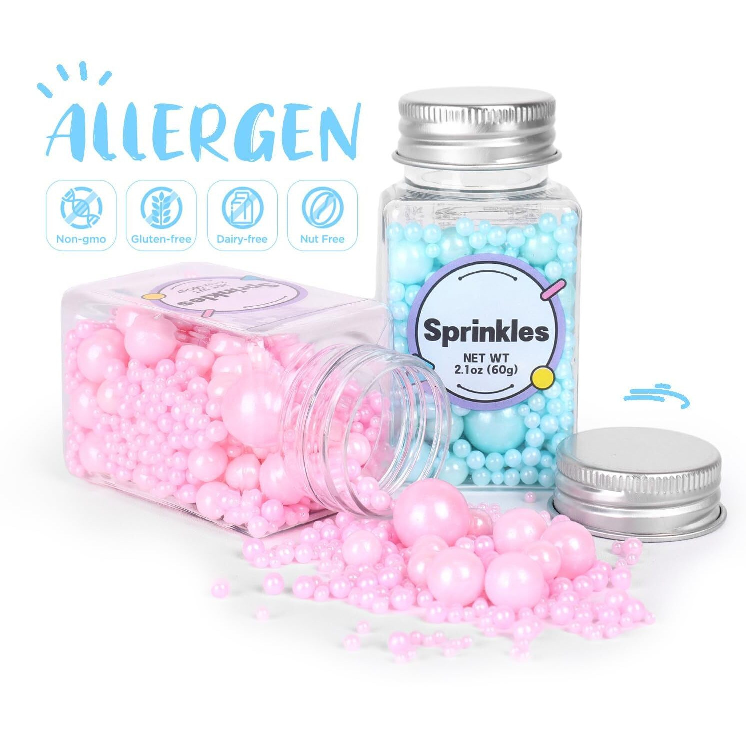 Edible Pink And Blue Sprinkles For Cake Decorating, Pink Pearl Sprinkles, Blue Pearl Sugar Sprinkles For Macaron, Cake, Cupcake, Waffles, Cookies, And Ice Cream(120G/4.2Oz)