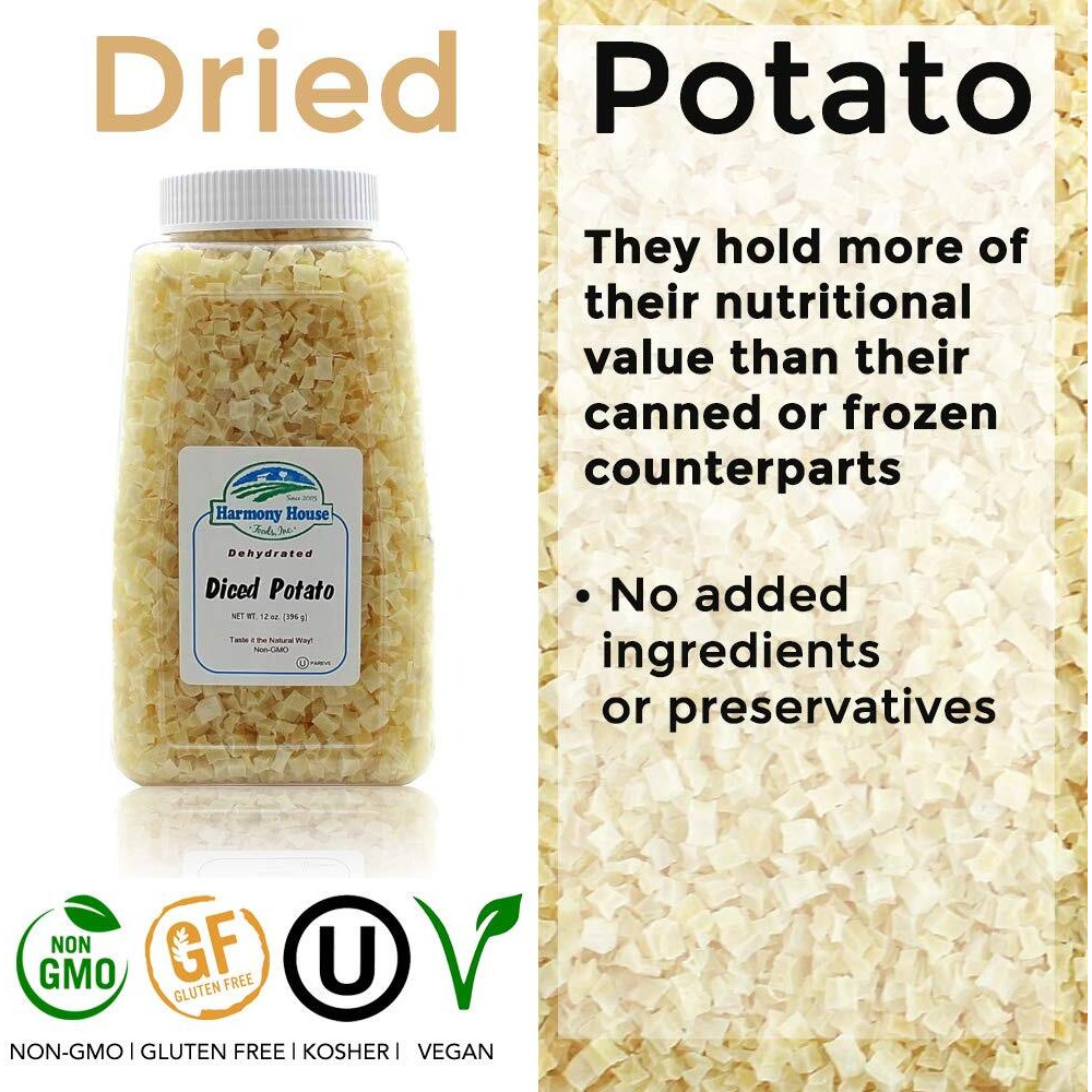 Harmony House Foods Dehydrated Diced Potatoes - Dried Potato Pieces, For Hash Browns, Stews, Soups, Home Fries, And More, 40 Ounces