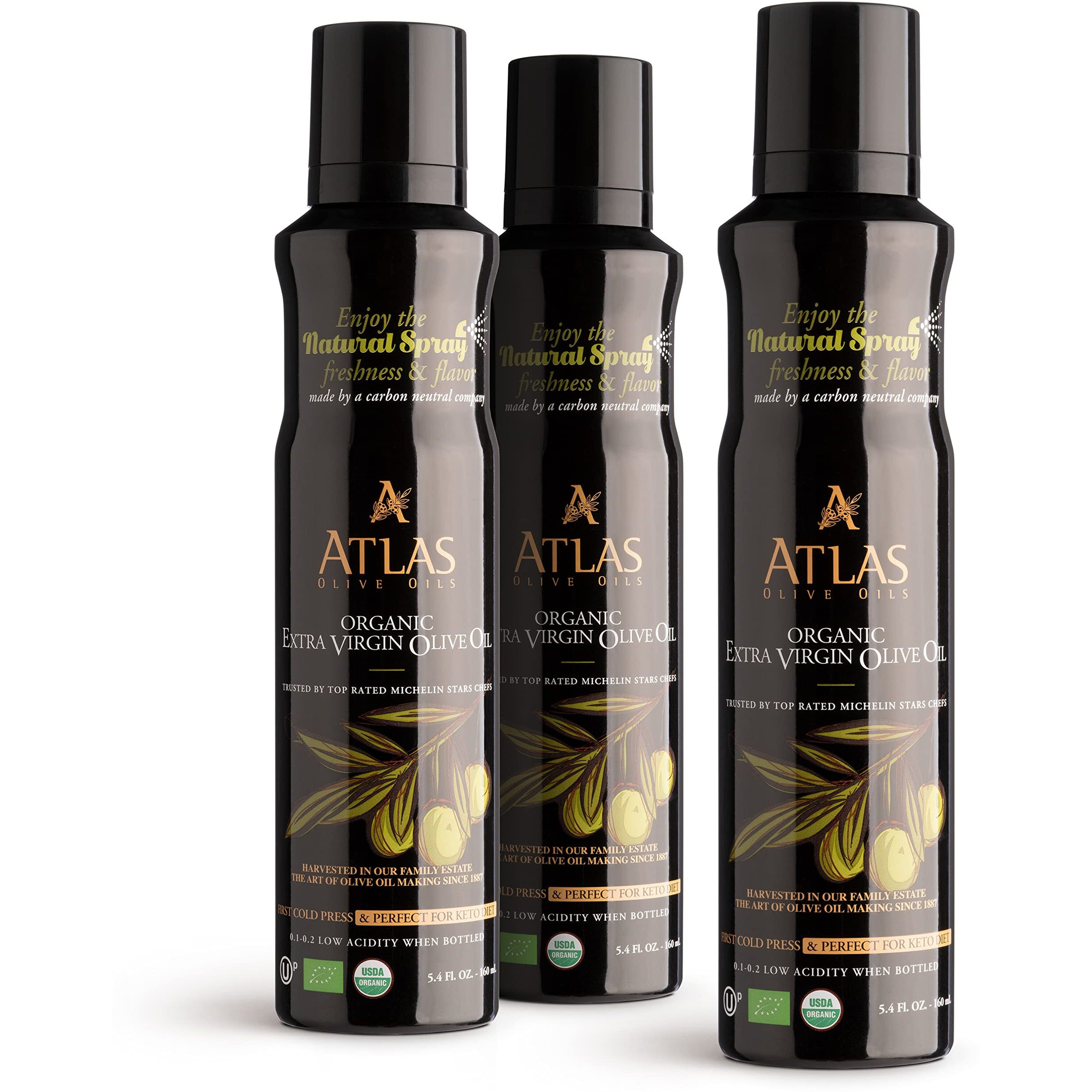 Organic Extra Virgin Olive Oil Spray, Polyphenol Rich Moroccan Oil, Cooking Spray Non Stick, Cold Pressed Evoo Oil, Hydroxytyrosol Keto Olive Oil, 5.4 Fl Oz. Bottle, Pack Of 3