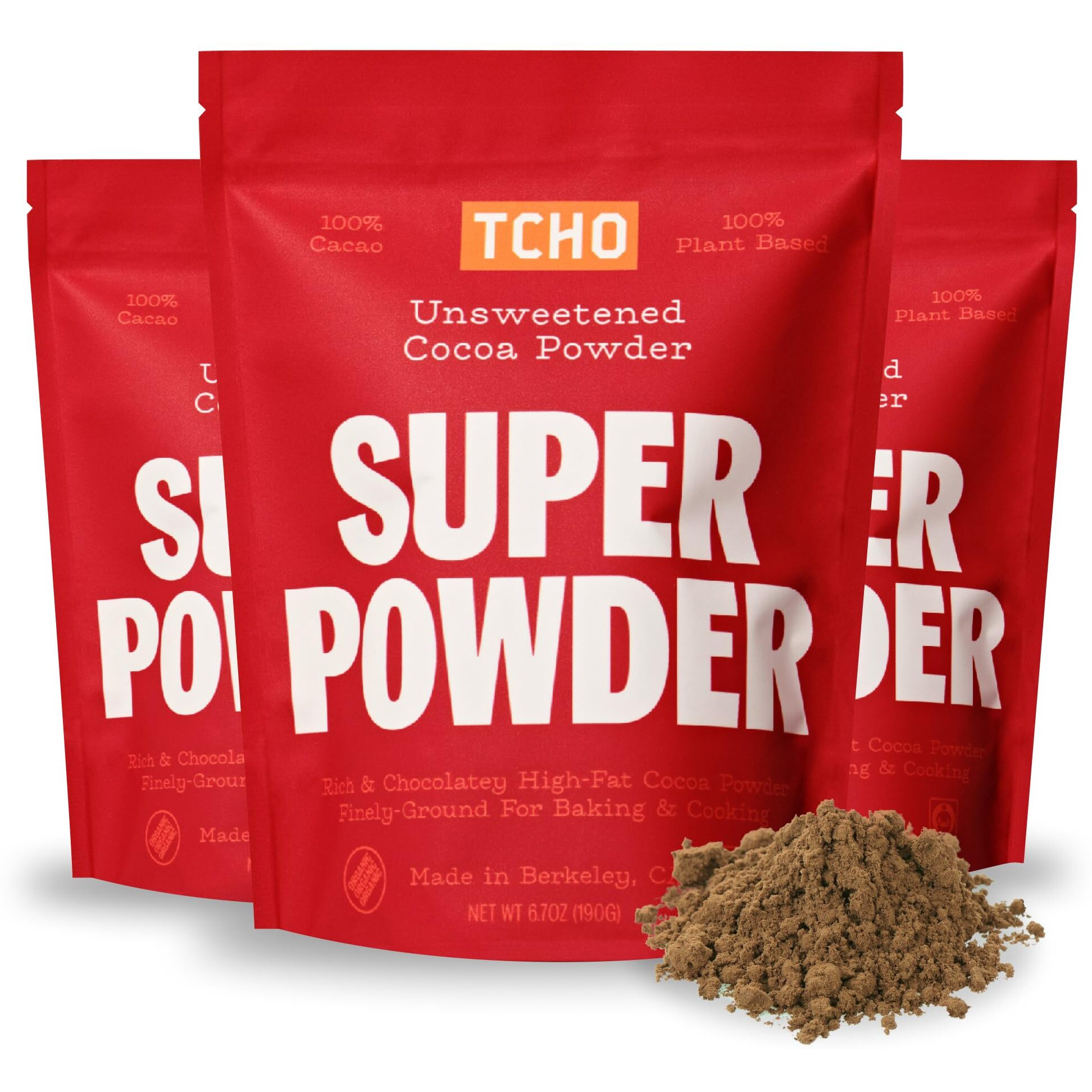 Tcho Cocoa Powder (3 Pack) Unsweetened, Zero Sugar, 100% Plant Based Cocoa Powder, Vegan, Kosher, Non-Gmo, Non-Dairy, Unsweetened Cocoa Powder | 6.7Oz Each - 3 Pack