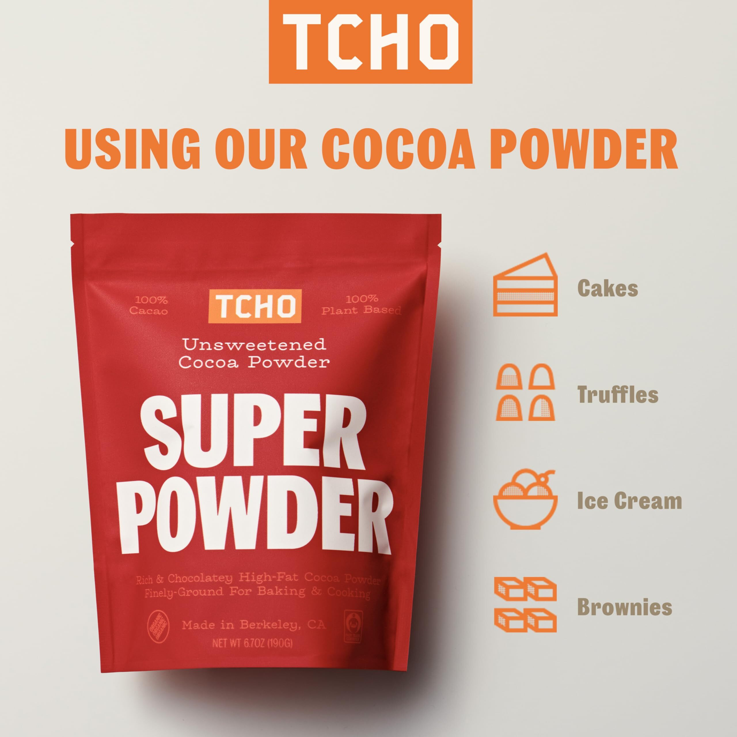Tcho Cocoa Powder (3 Pack) Unsweetened, Zero Sugar, 100% Plant Based Cocoa Powder, Vegan, Kosher, Non-Gmo, Non-Dairy, Unsweetened Cocoa Powder | 6.7Oz Each - 3 Pack