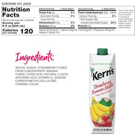 Kern's Strawberry-Banana Nectar, 32.4 Fl Oz (Pack Of 12)