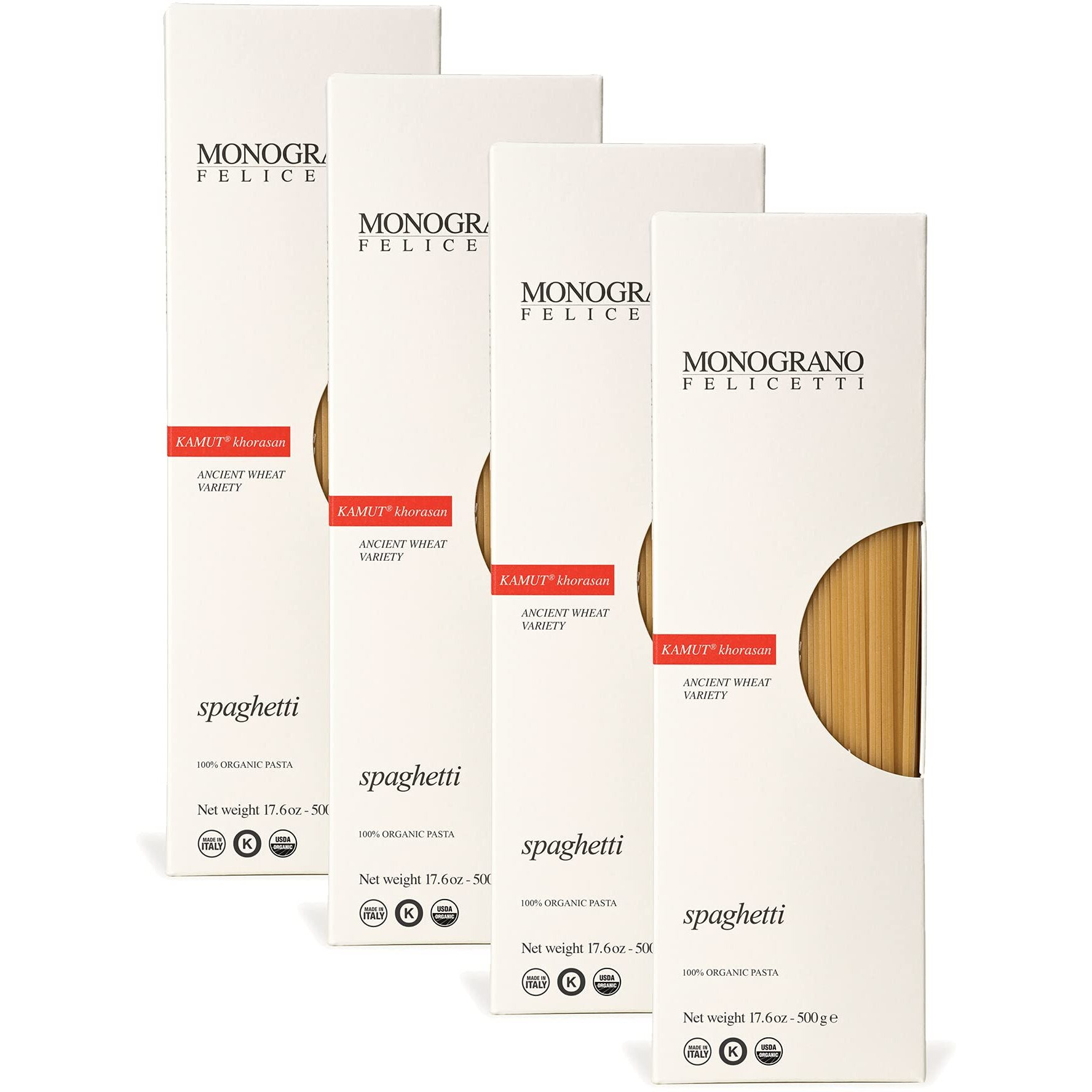 Monograno Felicetti Kamut Spaghetti Pasta Italian Organic Non-Gmo 17.6Oz (500G) 4 Pack