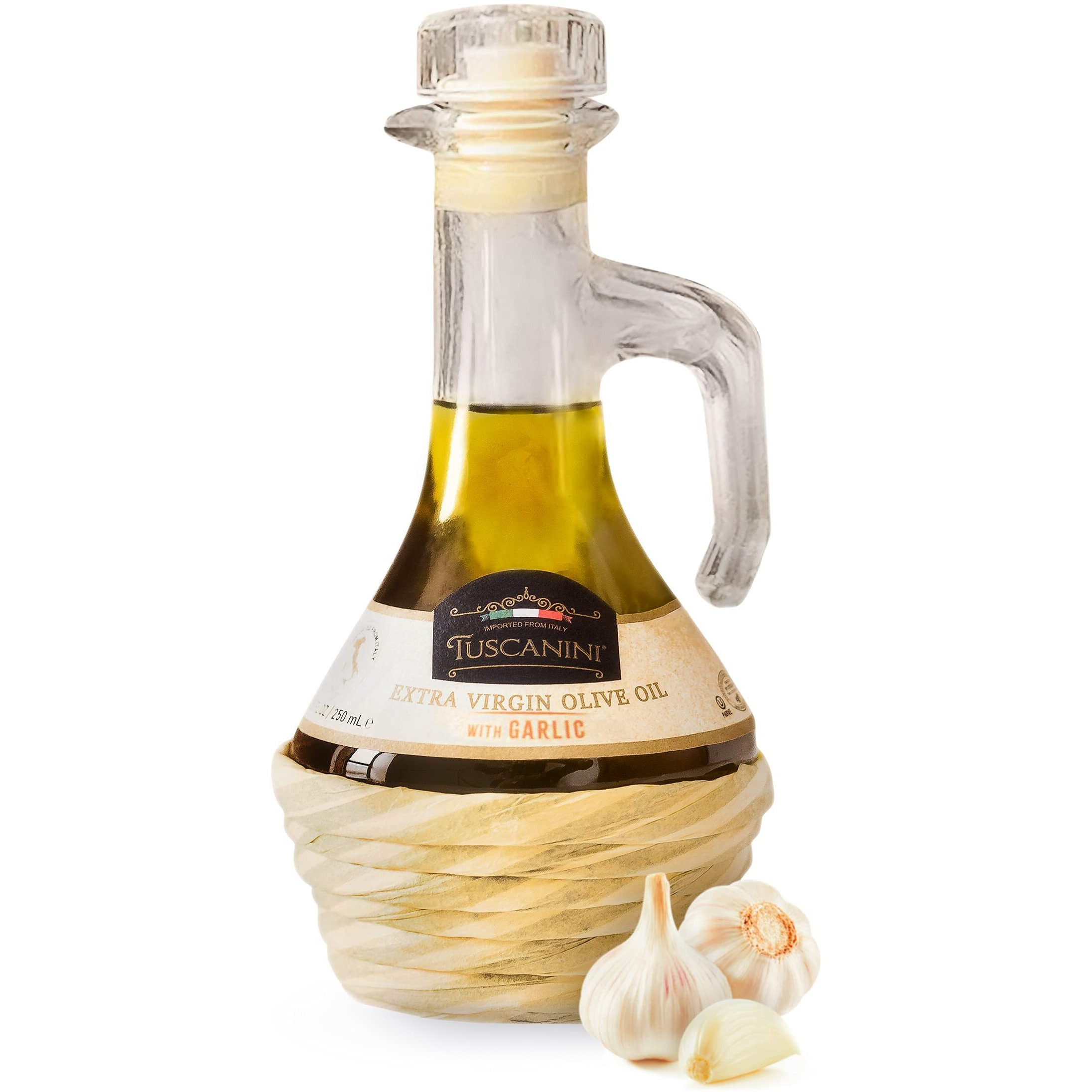 Tuscanini Garlic Infused Extra Virgin Olive Oil 250Ml, Imported From Italy, Cold-Pressed, Luxurious Taste, All Natural, Non Gmo, Premium Extra Virgin Olive Oil With Garlic