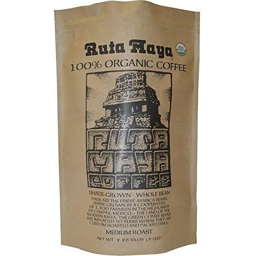 Ruta Maya 100% Organic Shade Grown Whole Bean Coffee 5Lbs, Medium Roast