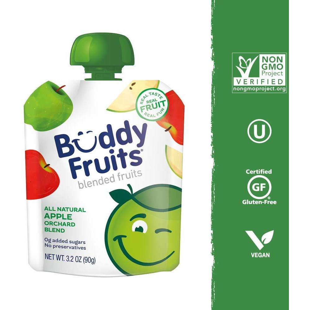 Buddy Fruits Snacks To Go Orchard Blend Unsweetened Applesauce 3.2Oz Pouch (18Pk) Gluten-Nut-Dairy-Preservatives-Bpa Free, Non Gmo, Kosher