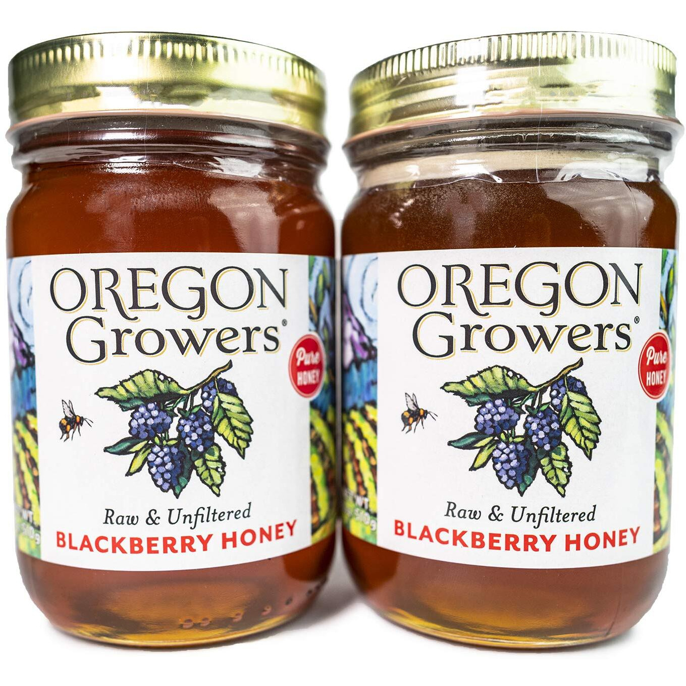 Oregon Growers Raw & Unfiltered Blackberry Honey - Organic Honey, Raw Honey, Organic Raw Honey, Raw Unfiltered Honey, Organic Blackberry Honey, All Natural Ingredients - 18 Oz (Pack Of 2)