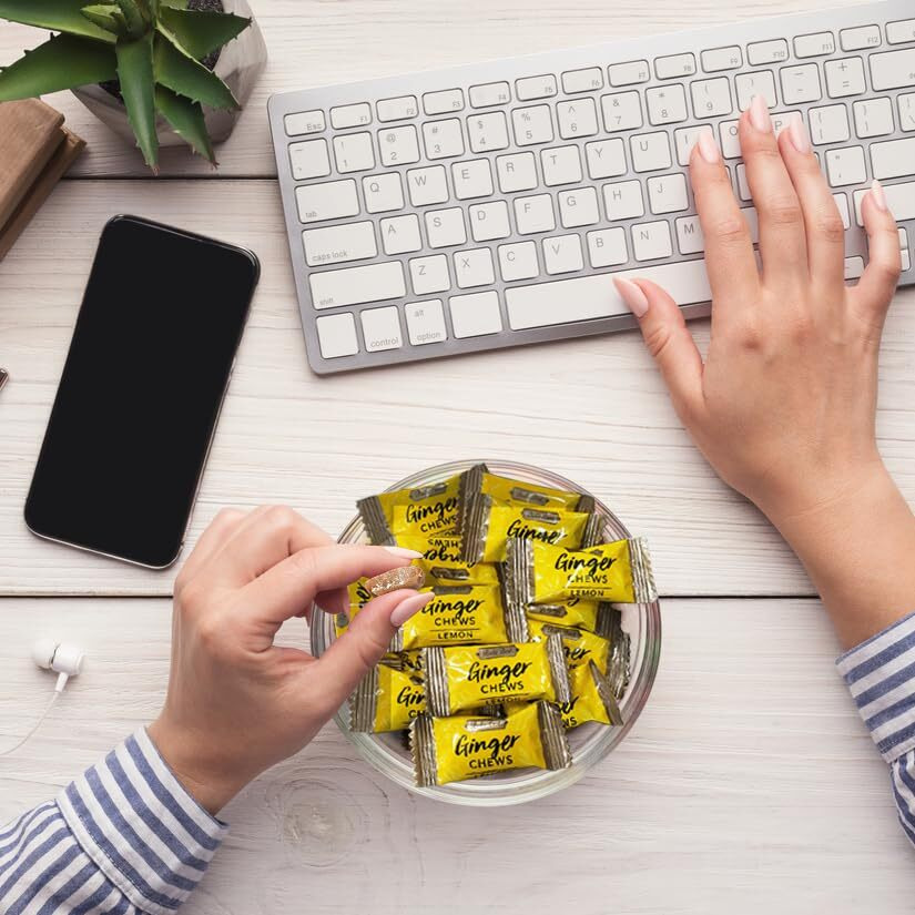 Bali's Best Ginger Chews - Zesty Lemon Flavor (1Lb Jar) 100% Real Ginger & Natural Flavors, Sweet Spicy Chewy Ginger Candies, Great Snacks For Sharing And Gift Baskets