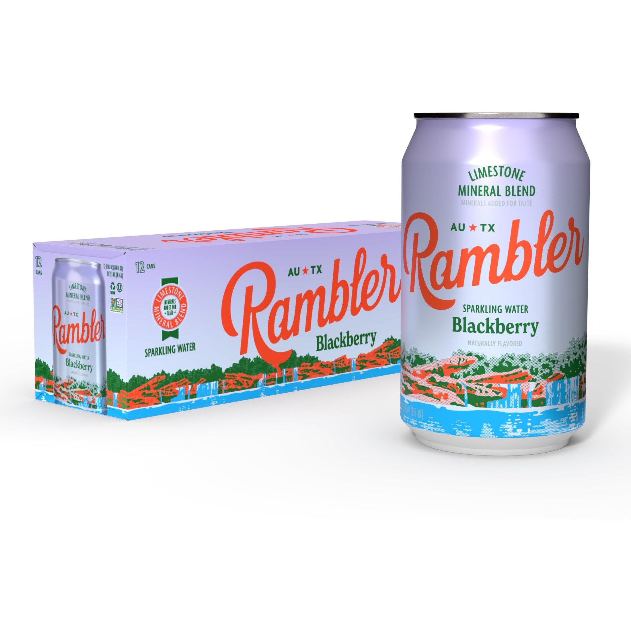 Autx Rambler Blackberry Sparkling Water, Limestone Mineral Blend, 12-Ounce Cans, 12-Pack