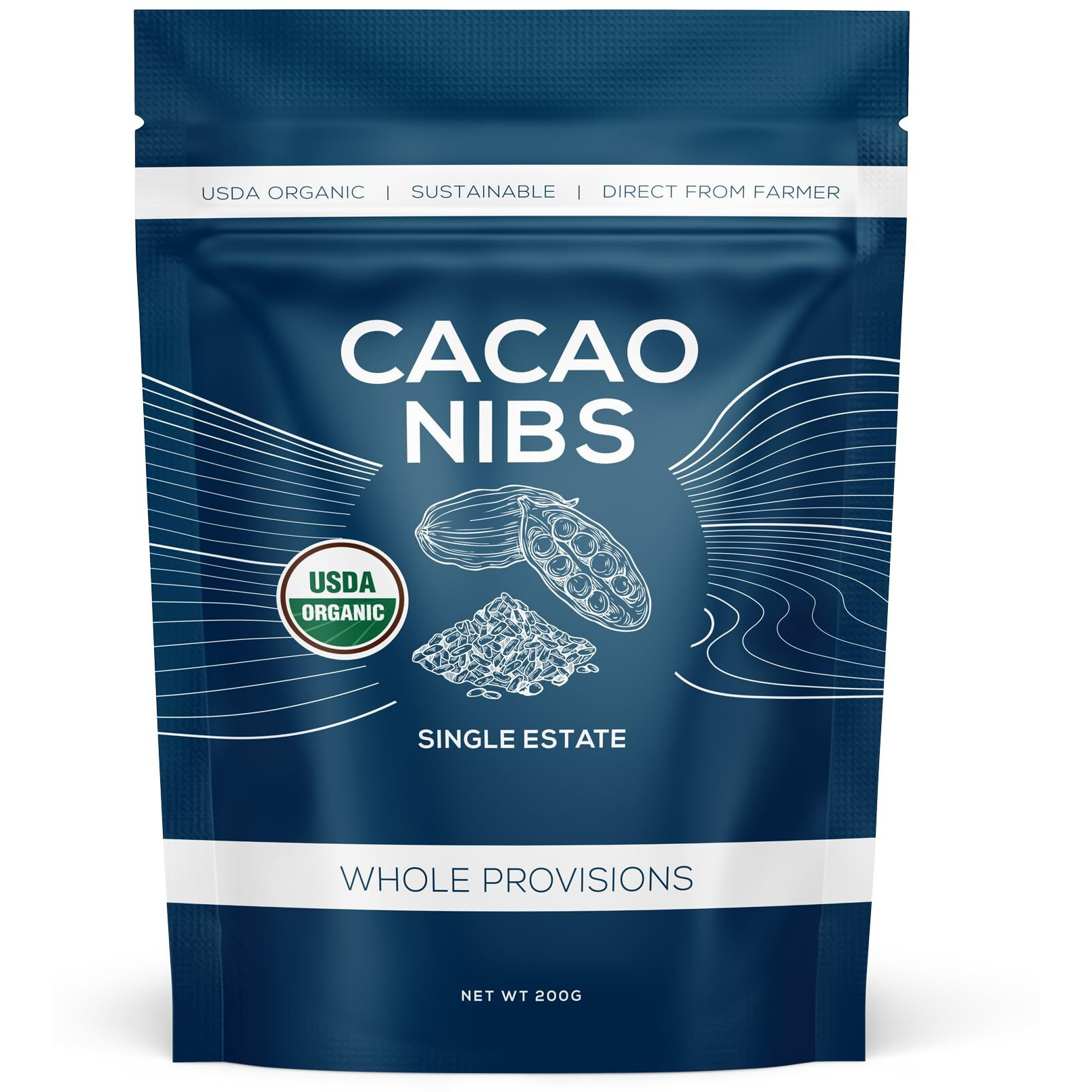 One Farm By Waayb Organic Cacao Nibs, Single Estate, Non-Gmo, Fair-Trade, Vegan, Gluten Free, 100% Raw Rizek Cacao Nibs In Resealable Bag - 7 Oz (25 Servings)