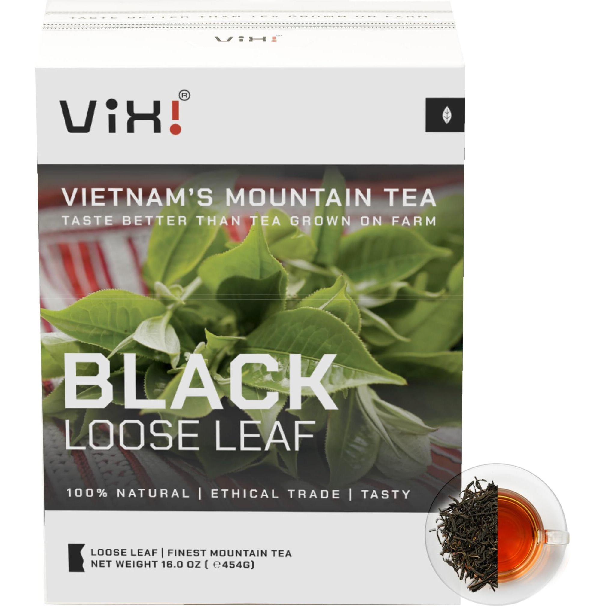 Vixi Black Tea Loose Leaf, (16.00 Oz), Vietnam's Mountain Tea, Bold Flavored, Taste Like Assam Tea, Dried Whole Full Large Leaves, Sugar Free, 100% Natural From Ancient Tea Tree