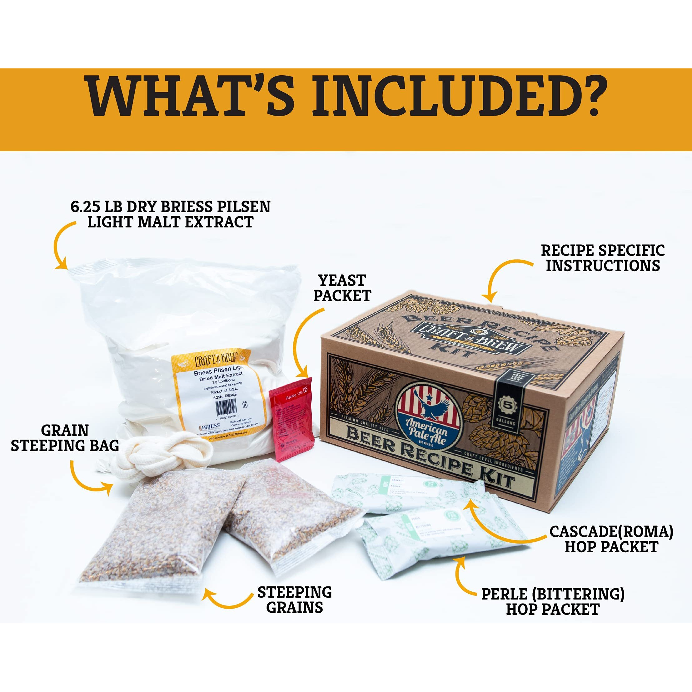 Craft A Brew - Beer Recipe Kit - American Pale Ale - Home Brewing Ingredient Refill - Beer Making Supplies - Includes Hops, Yeast, Malts, Extracts - 5 Gallons